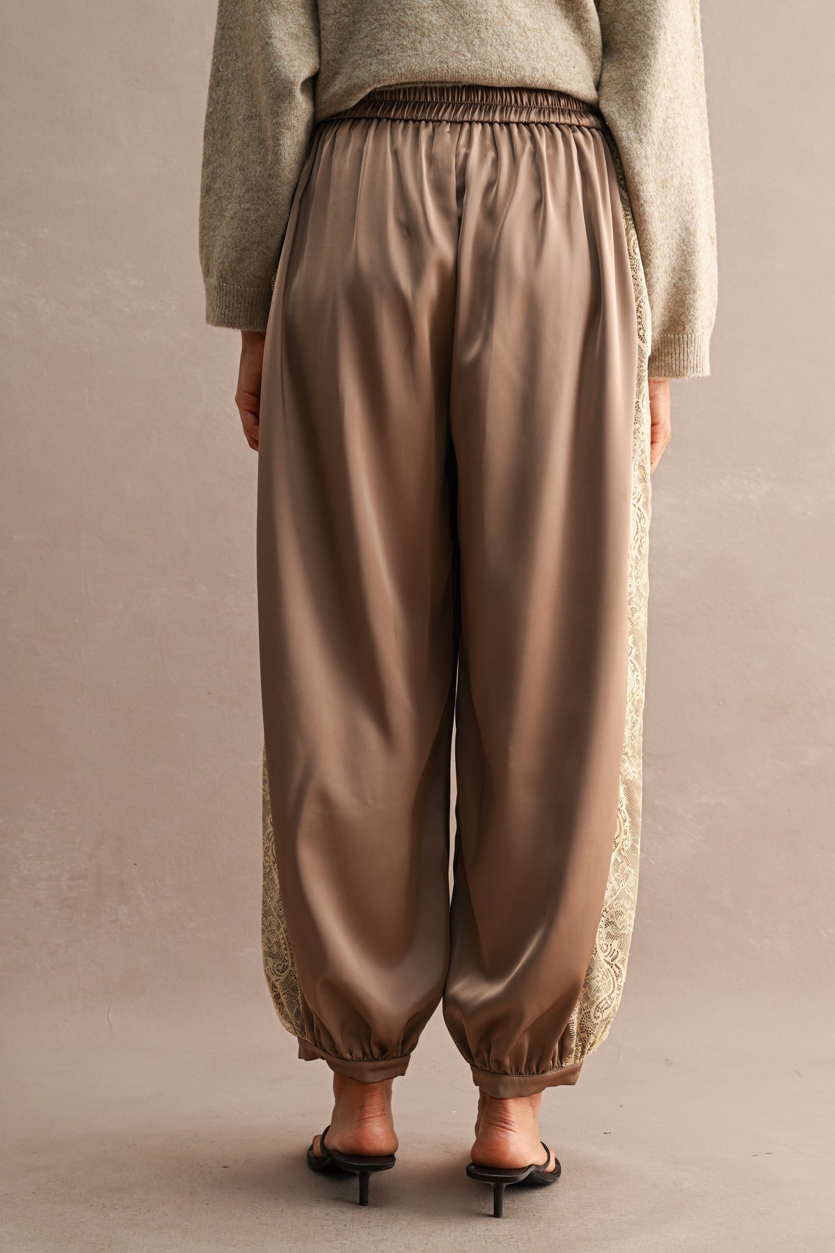 Lace Trim Satin Balloon Pants