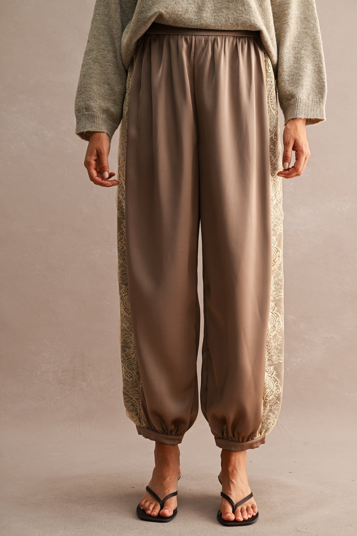 Lace Trim Satin Balloon Pants