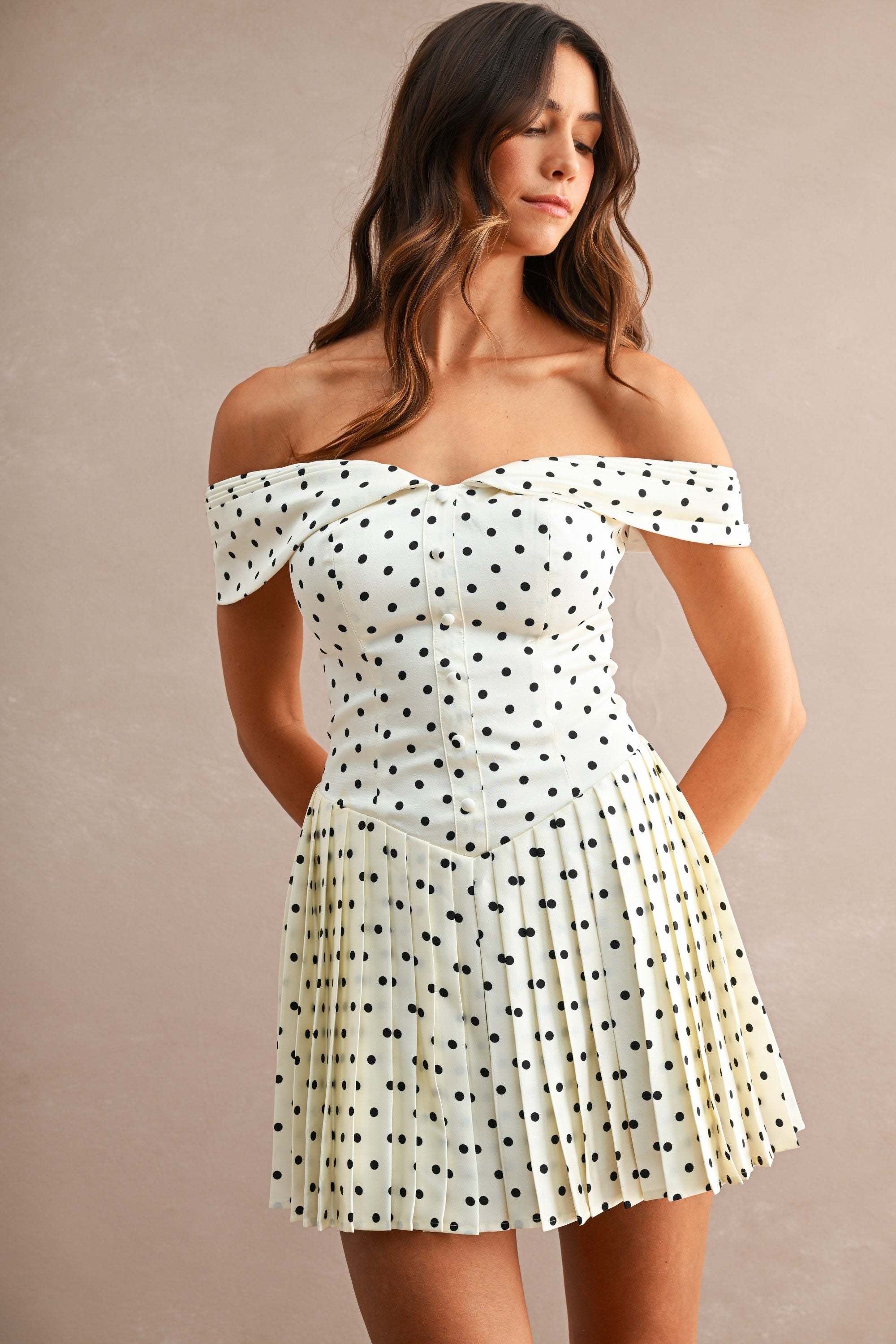 Lyla Polka Dot Mini Dress - Cream