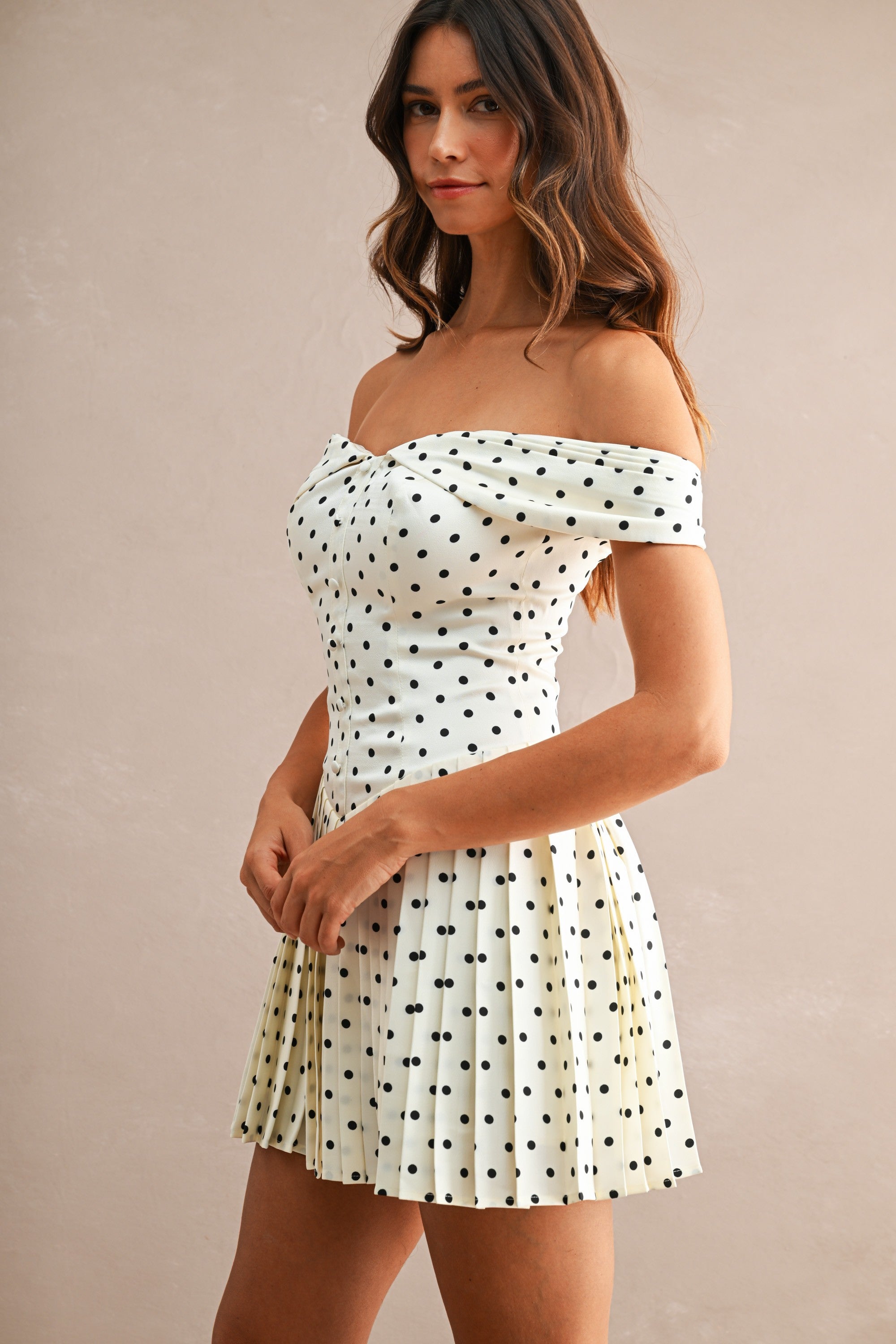 Lyla Polka Dot Mini Dress - Cream