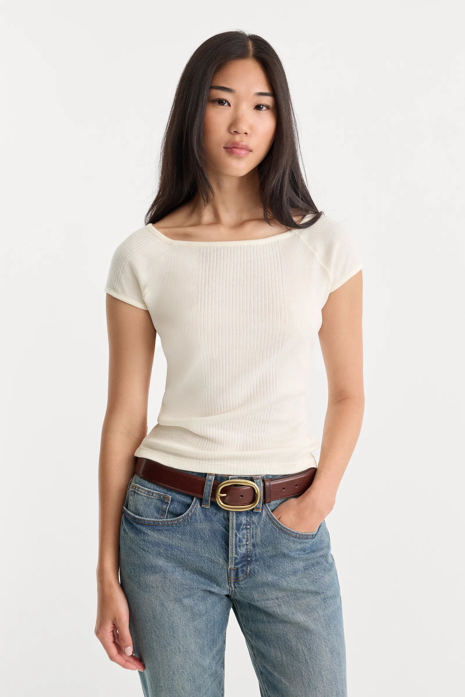 Good American - The Variegated Rib Top - Chalk
