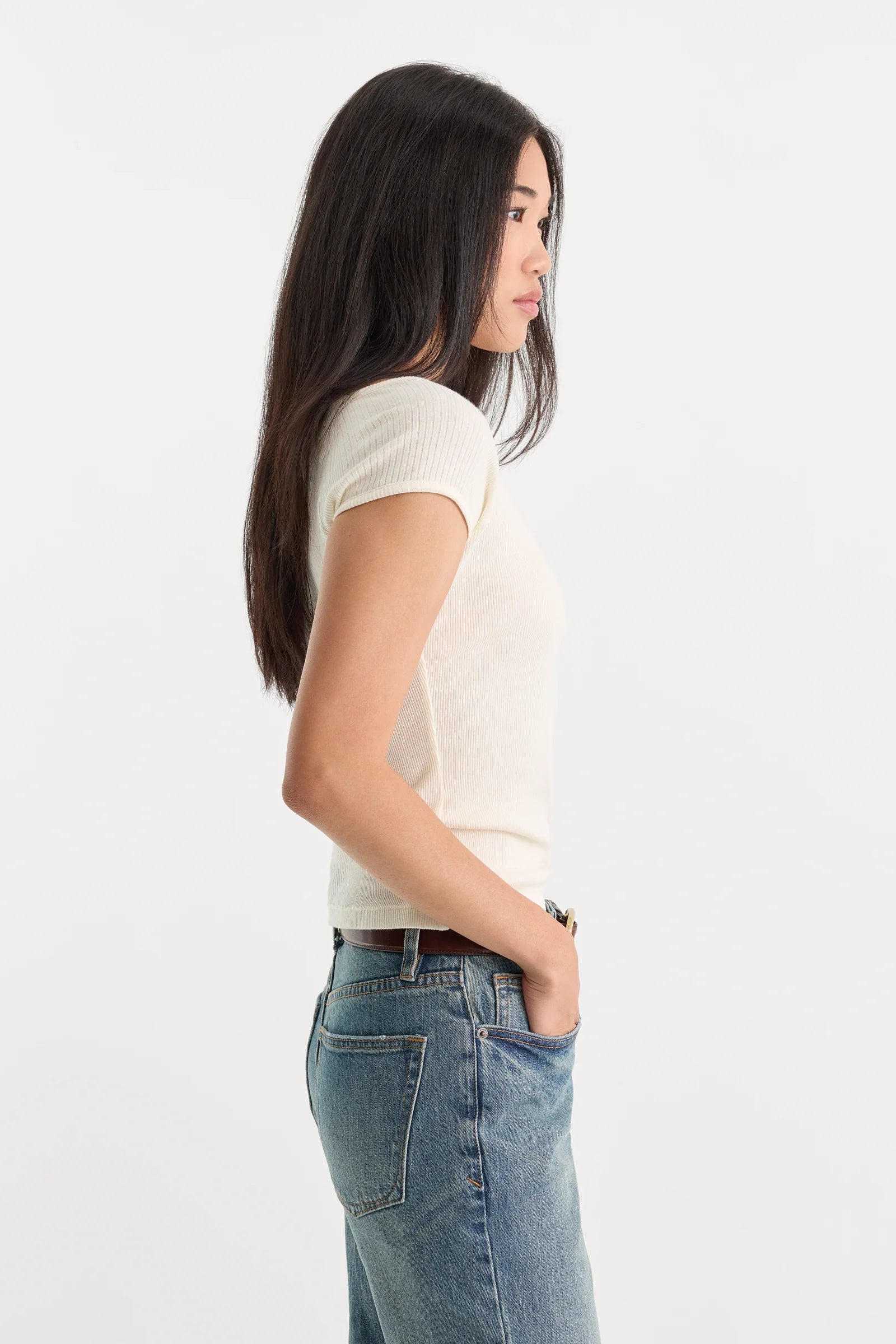 Good American - The Variegated Rib Top - Chalk