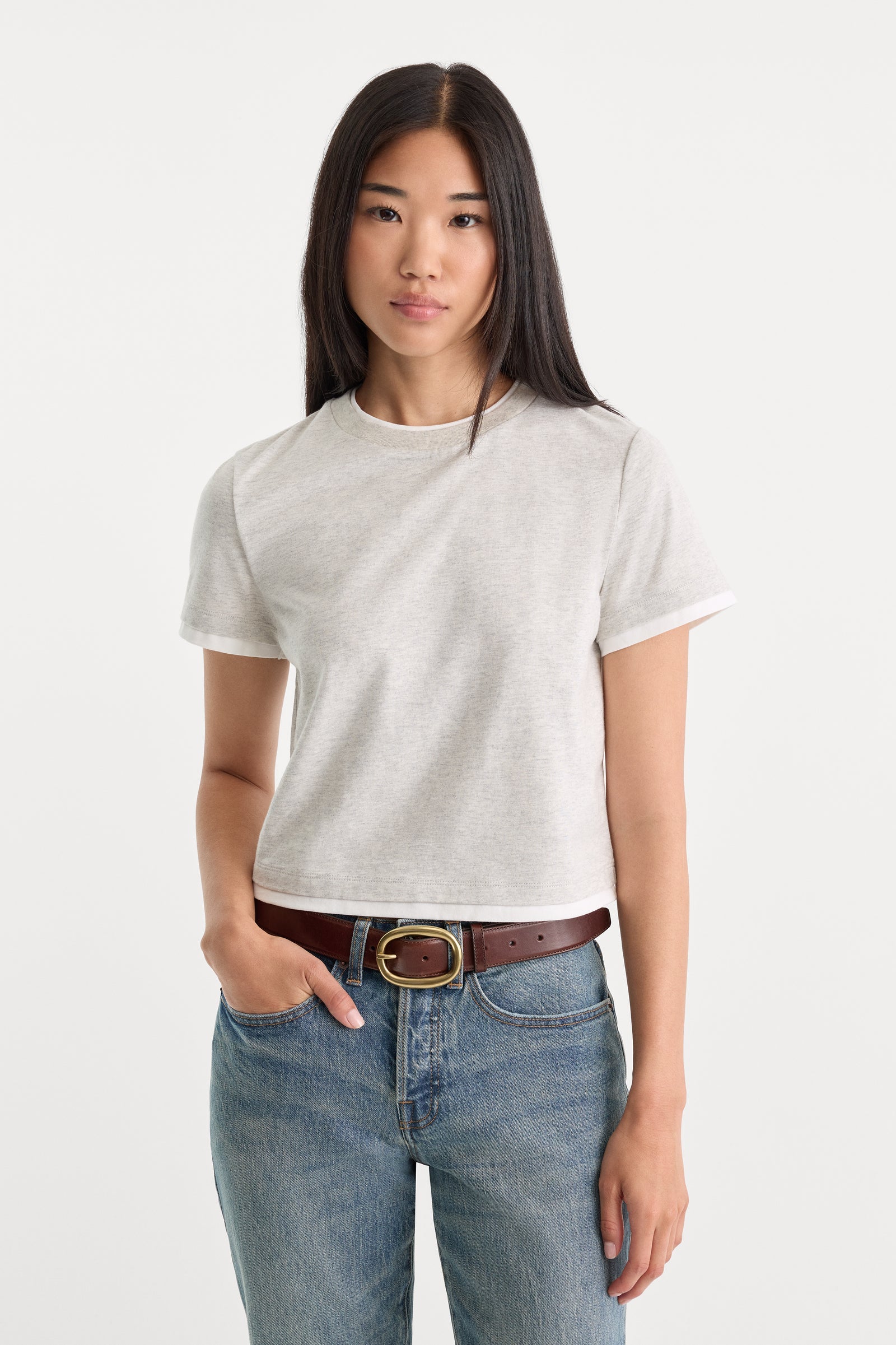 Good American - The Layered Tee - Vintage Grey