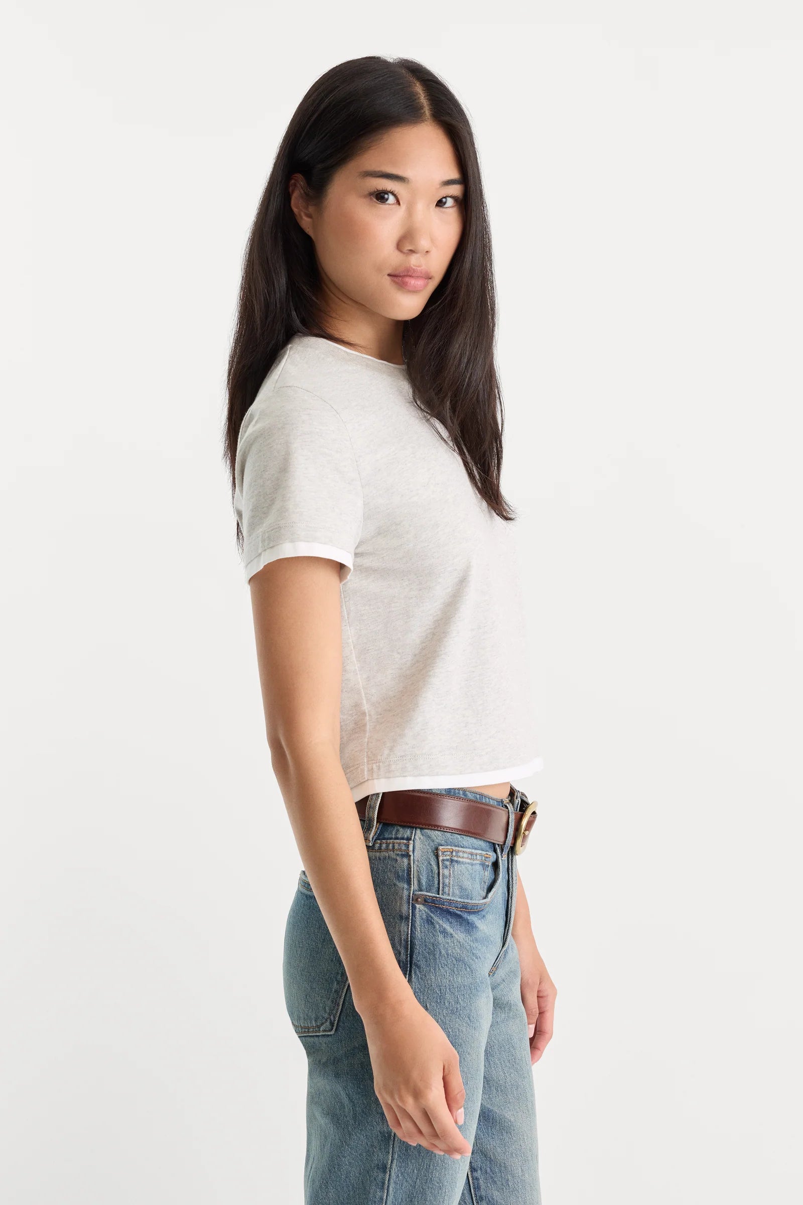 Good American - The Layered Tee - Vintage Grey