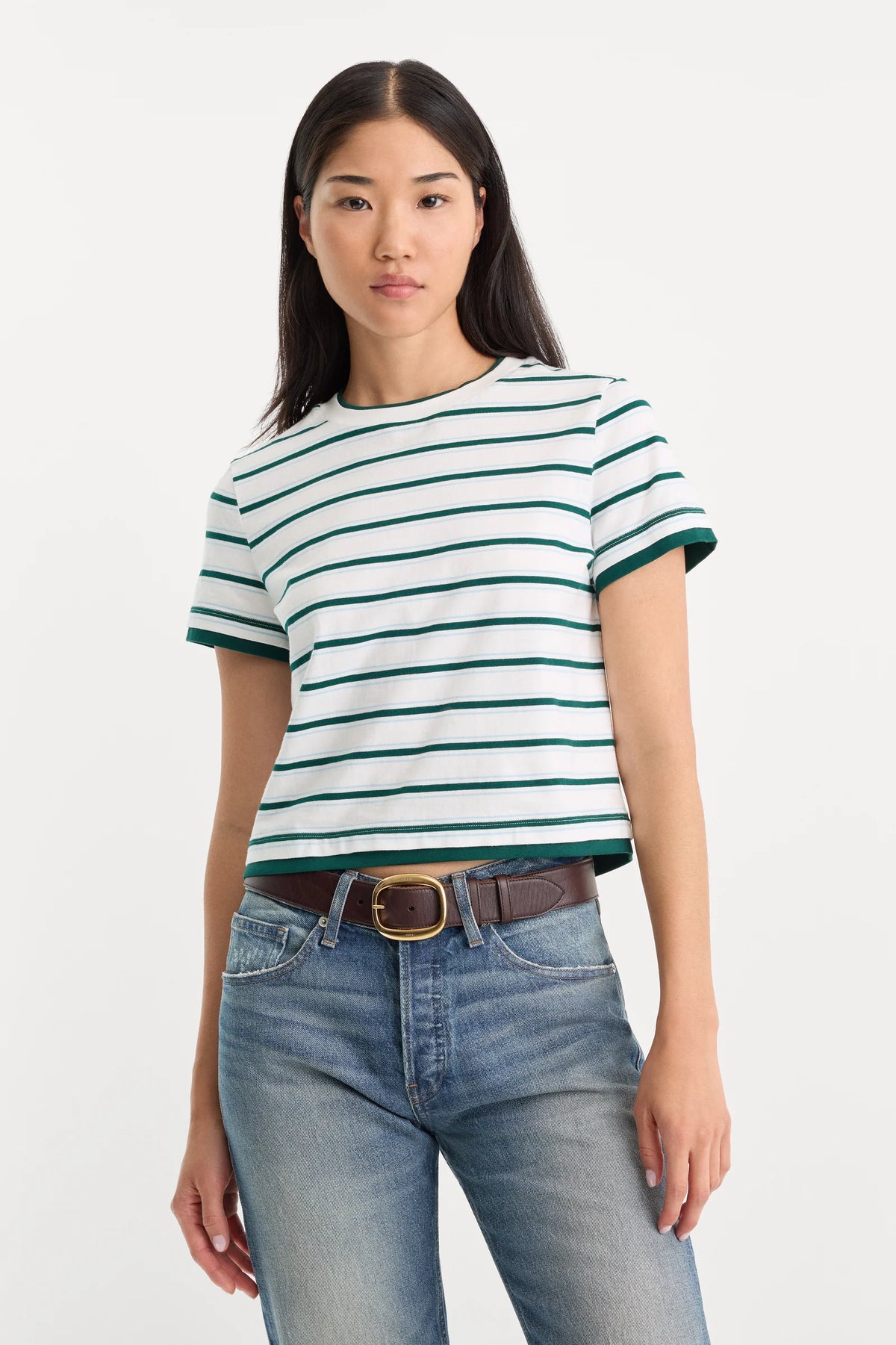 Good American - The Layered Tee - Forest Stripe
