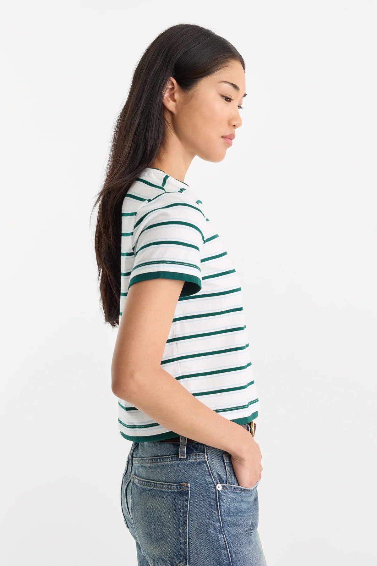 Good American - The Layered Tee - Forest Stripe