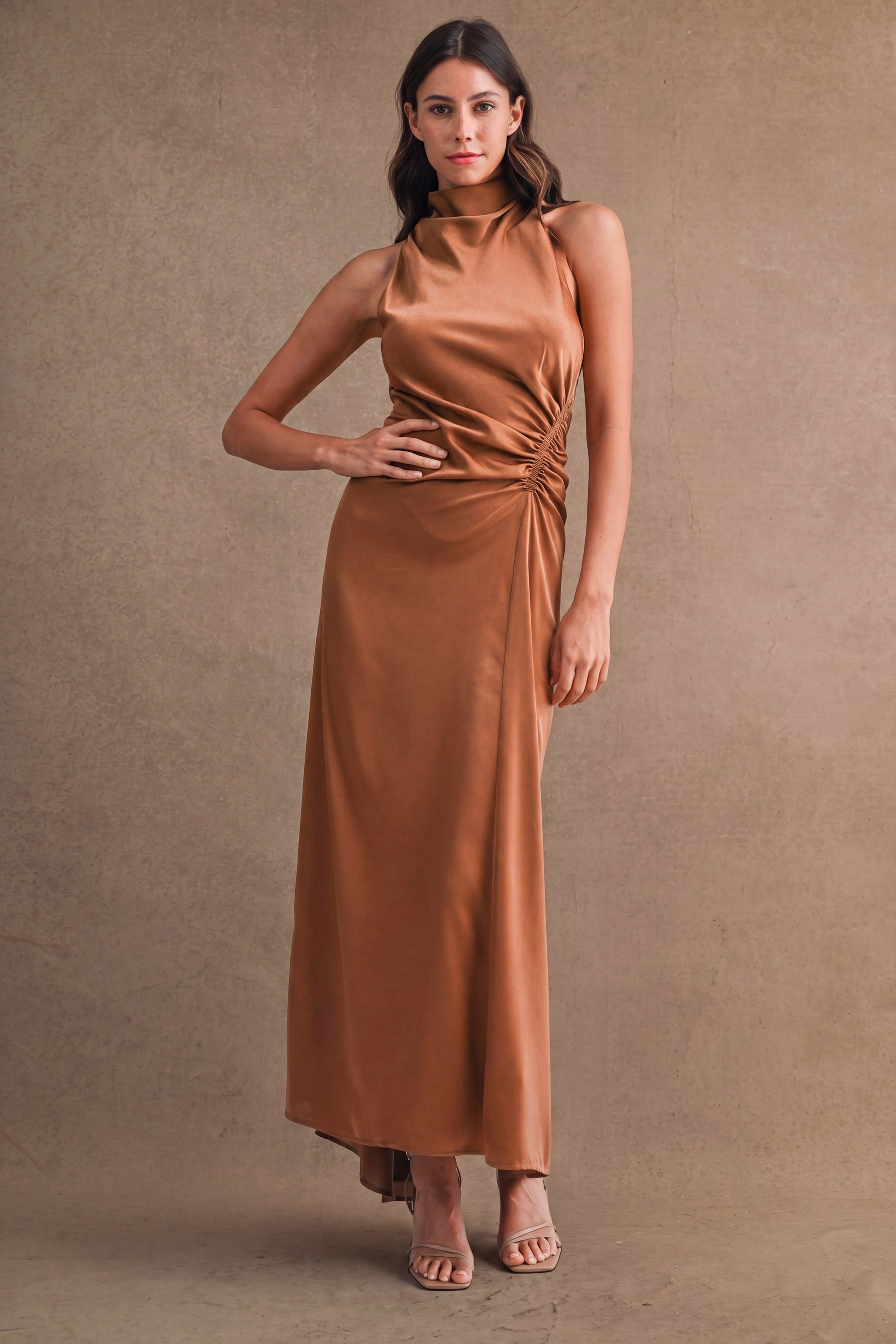 Camille Satin Maxi Dress - Mocha