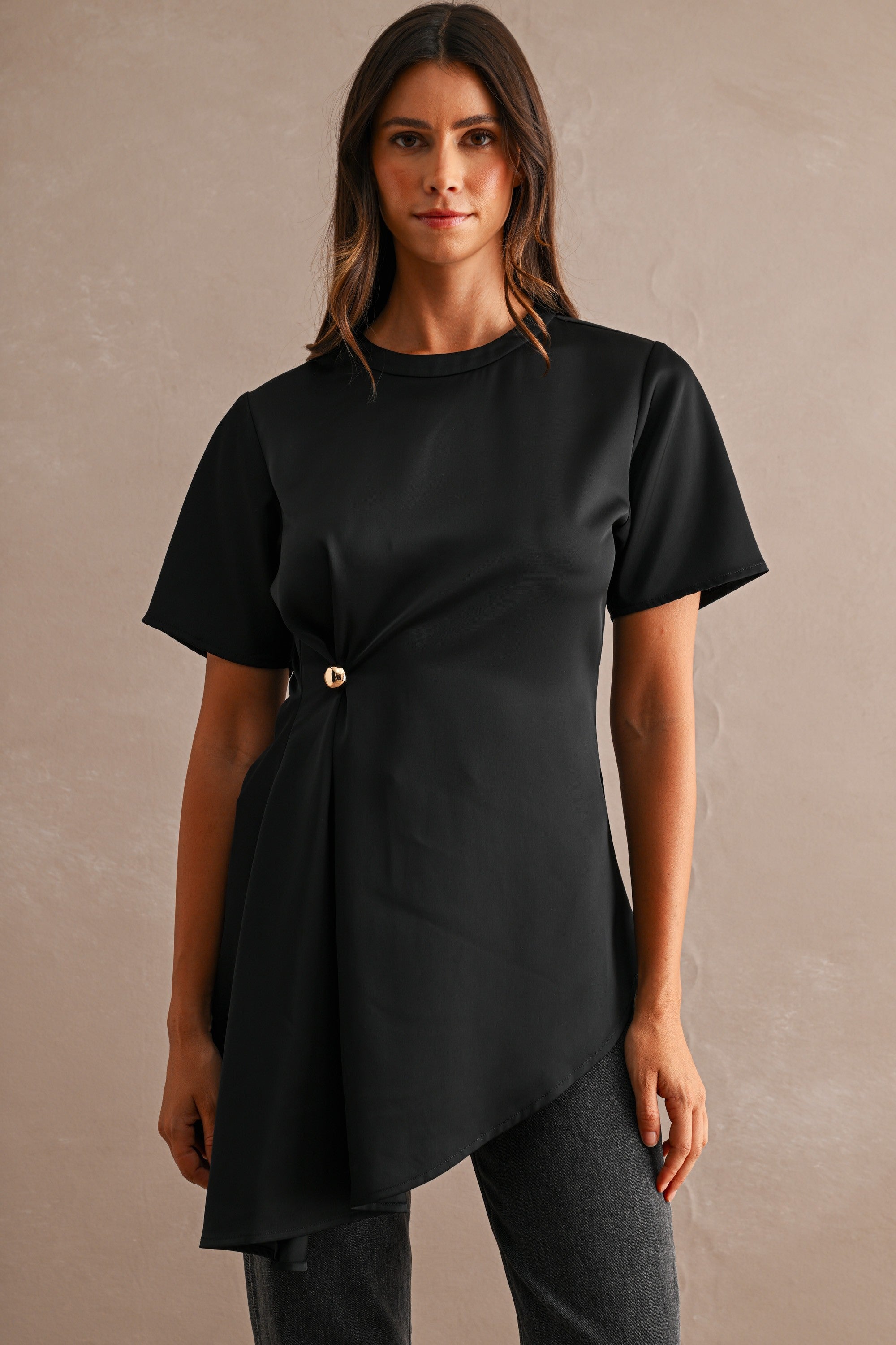 Satin Asymmetric Top - Black