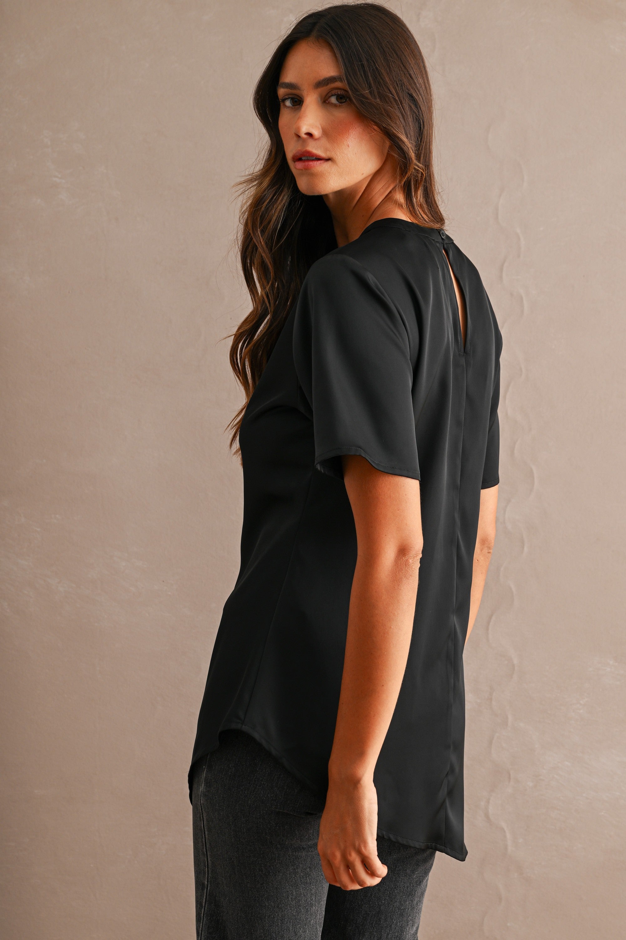 Satin Asymmetric Top - Black