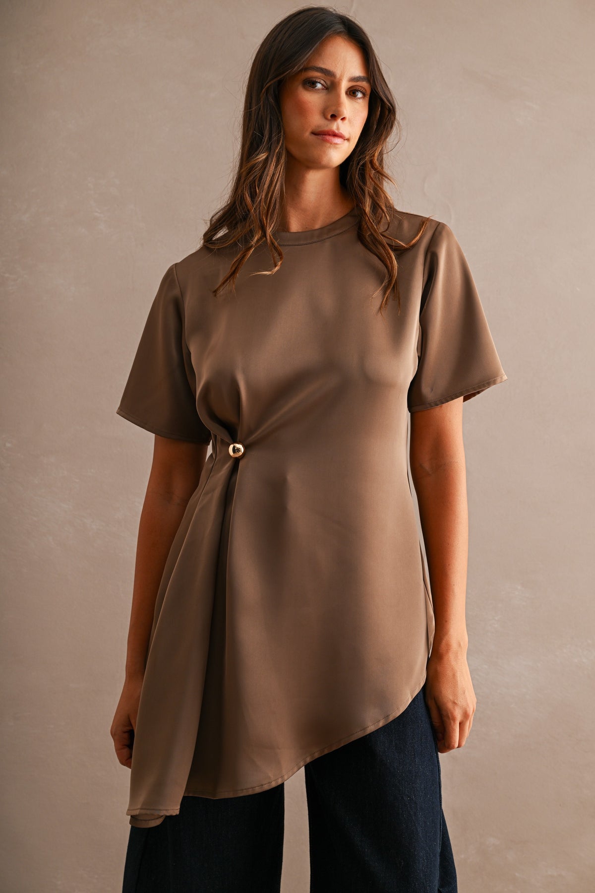 Satin Asymmetric Top - Dark Mocha