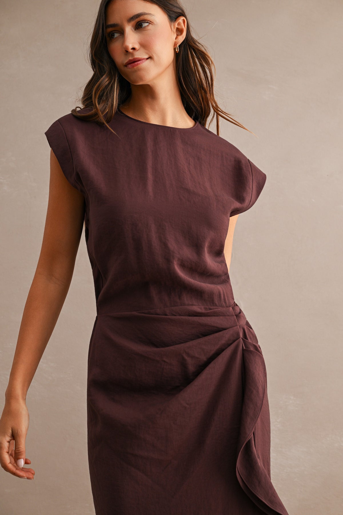 Ruffled Midi Dress - Wine