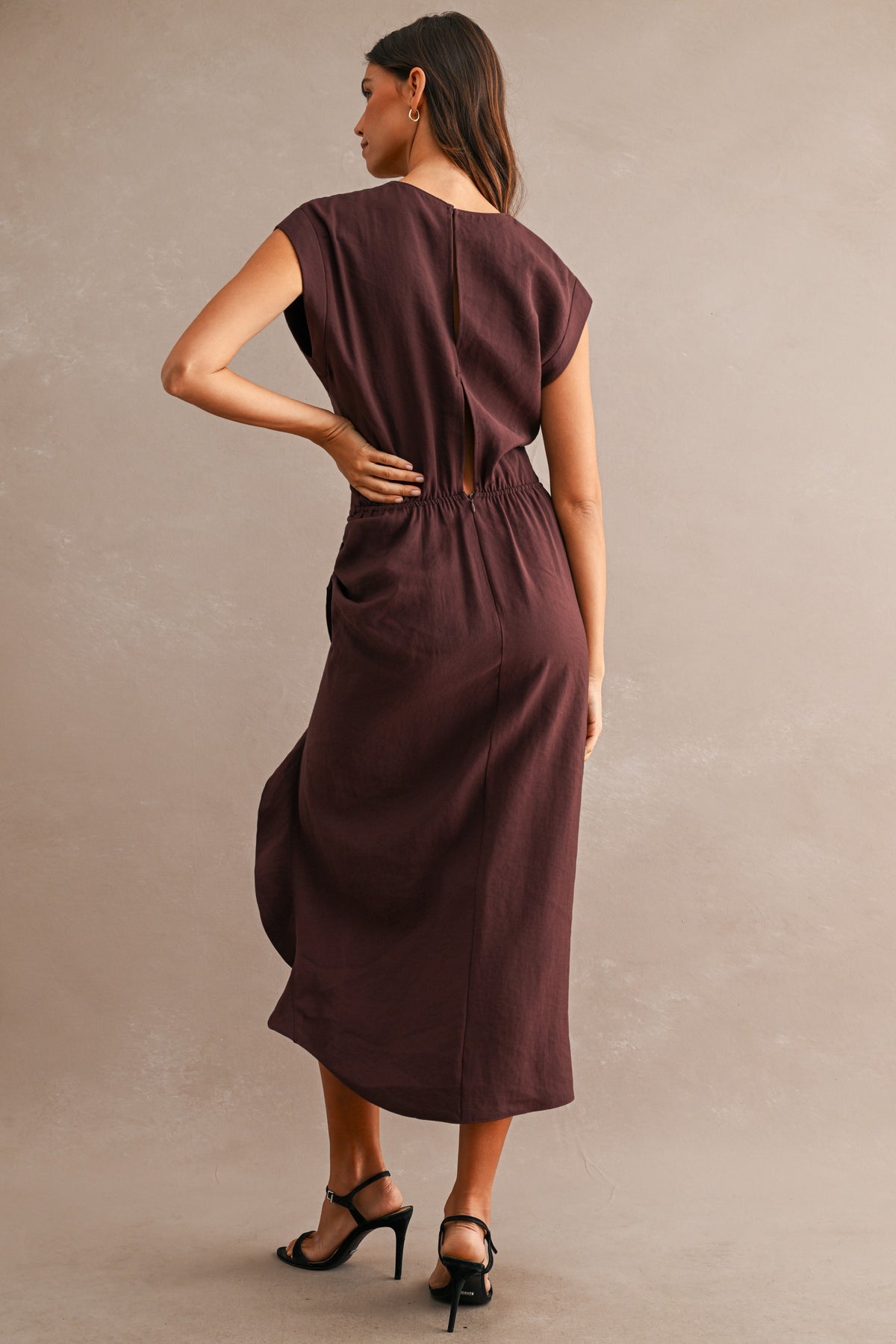 Ruffled Midi Dress - Wine
