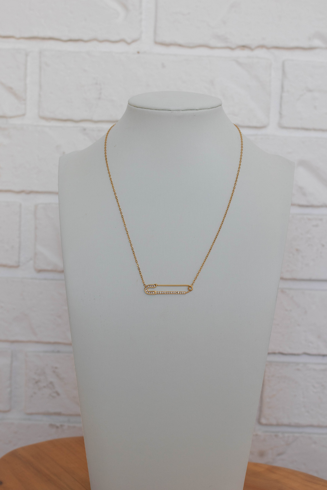 18K Diamond Safety Pin Necklace