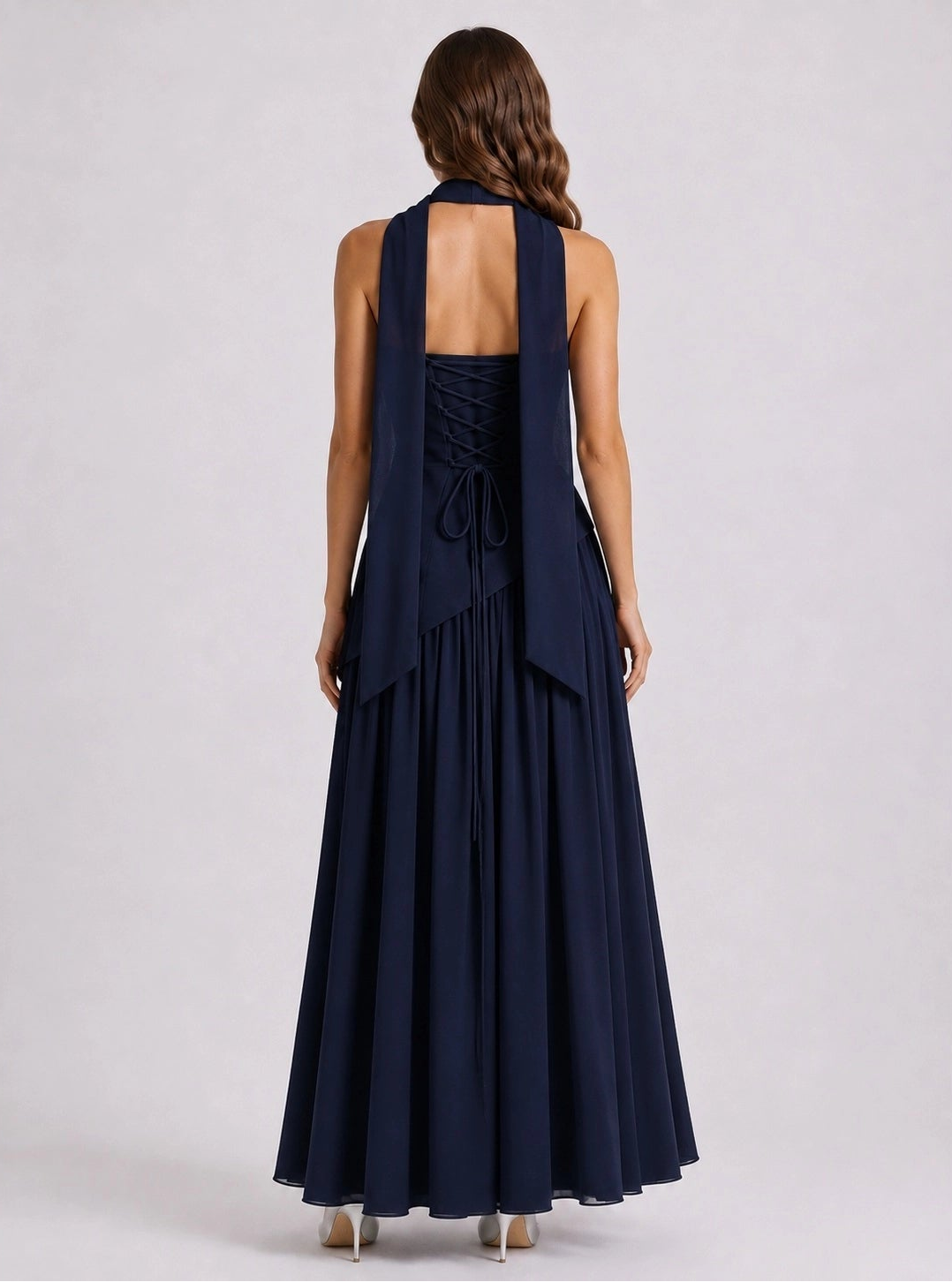 Strapless Lace Up Maxi Dress - Navy