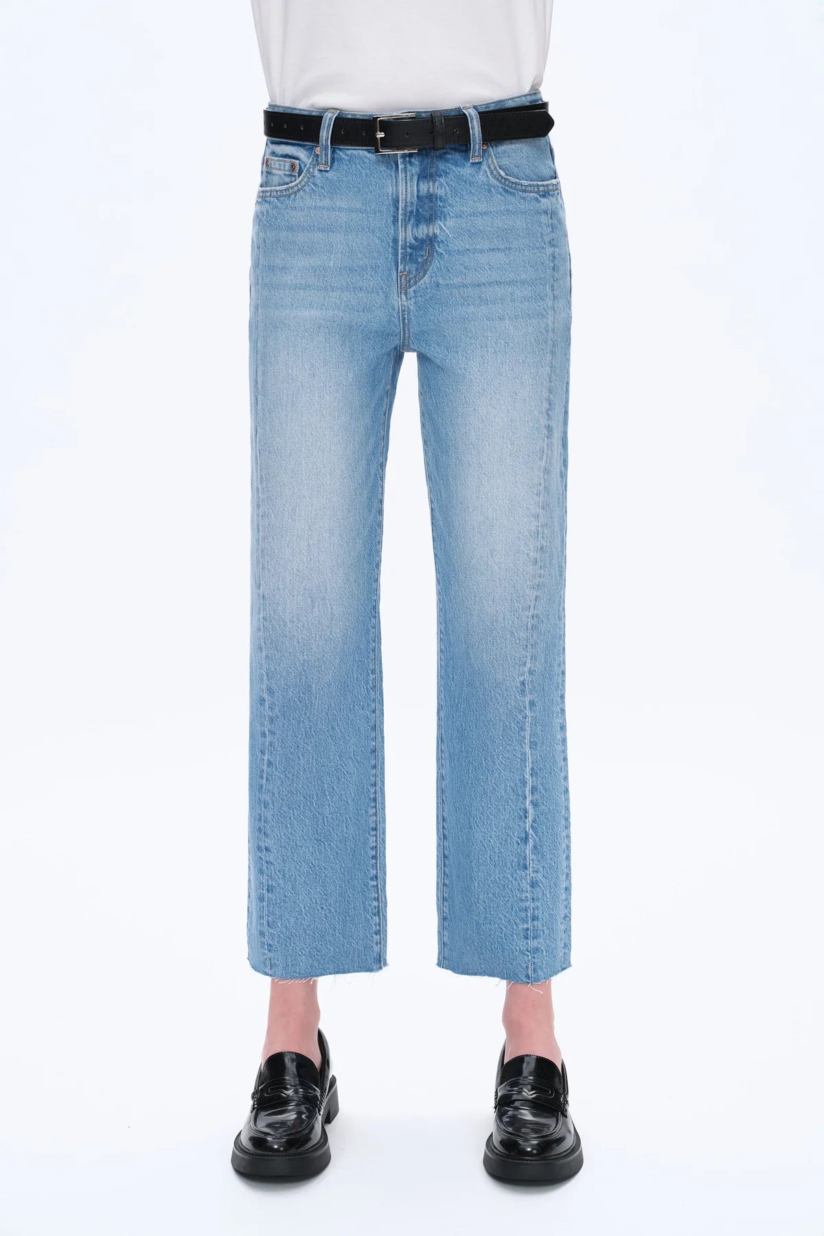 High Rise Straight Leg Jeans - Medium Blue