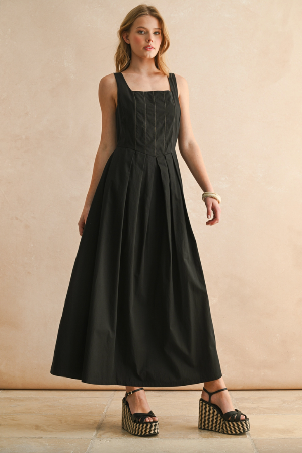 Stitch Detail Pleated Dress