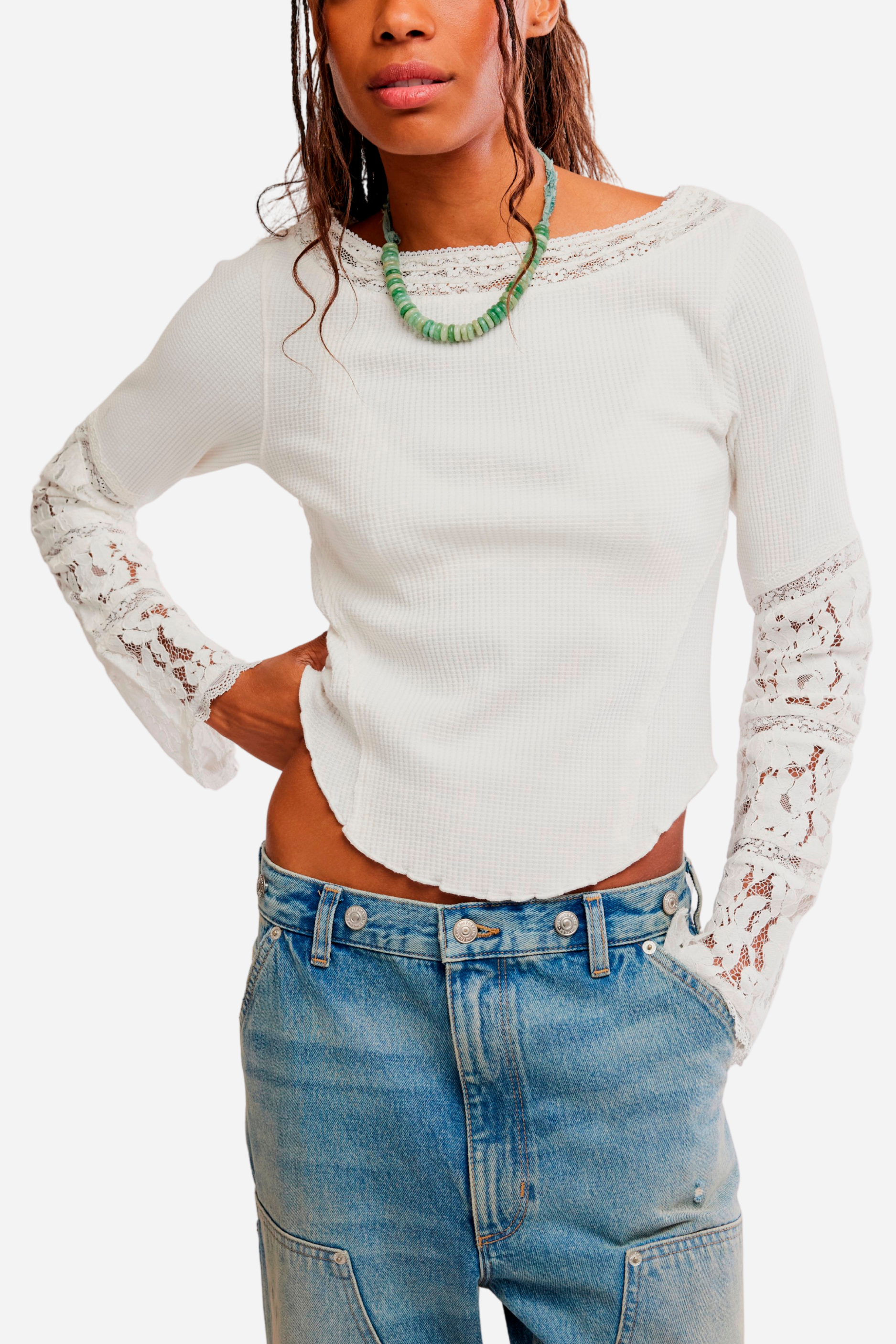 Free People - Amber Lace Cuff Top - White
