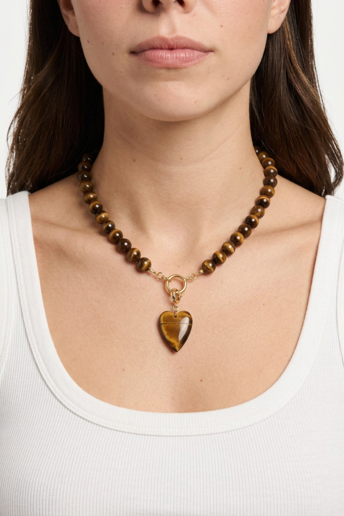 Farrah B Rebel Heart Beaded Necklace - Brown