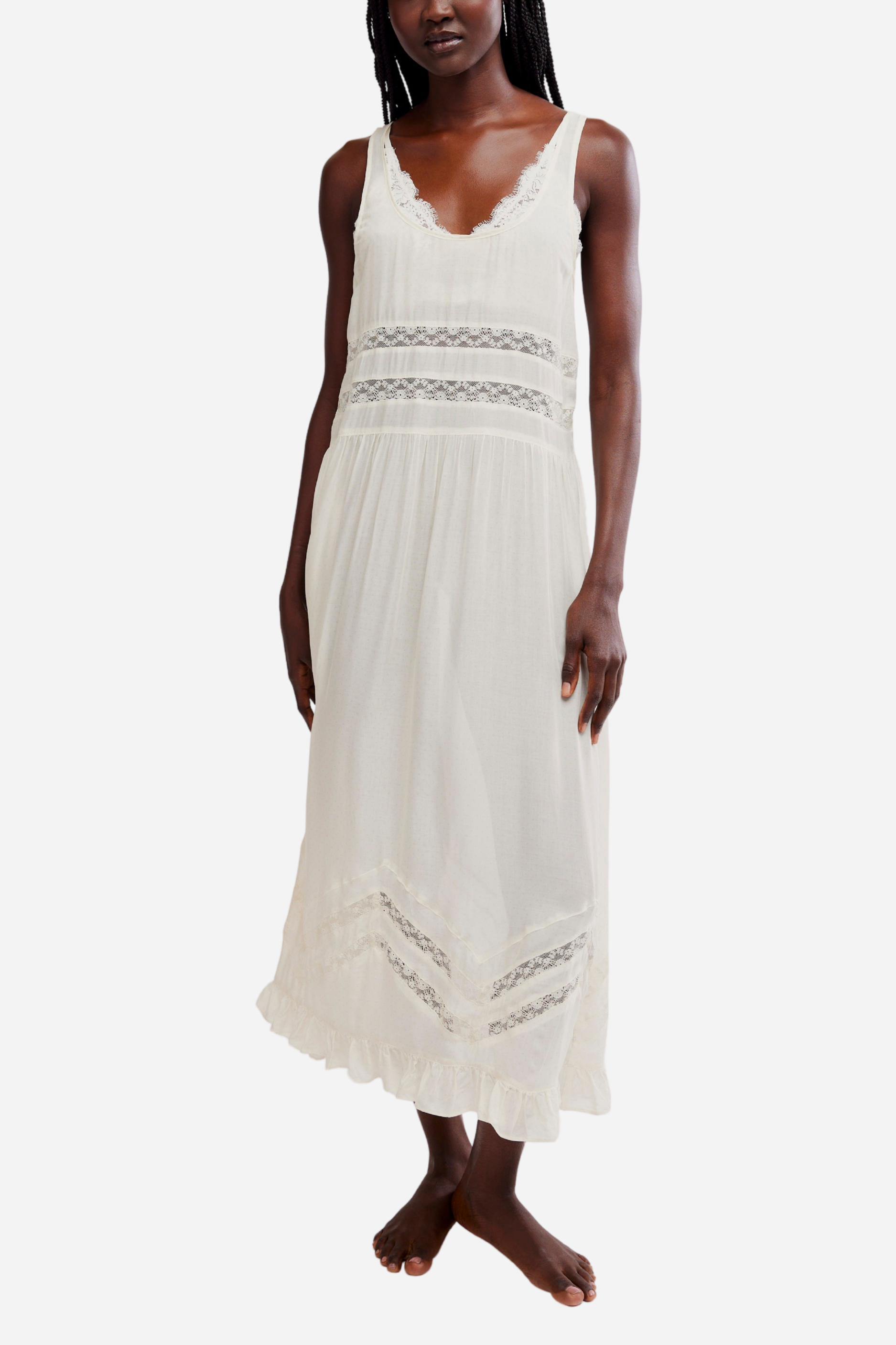 Free People Voile And Lace Midi Dress - Ivory Combo