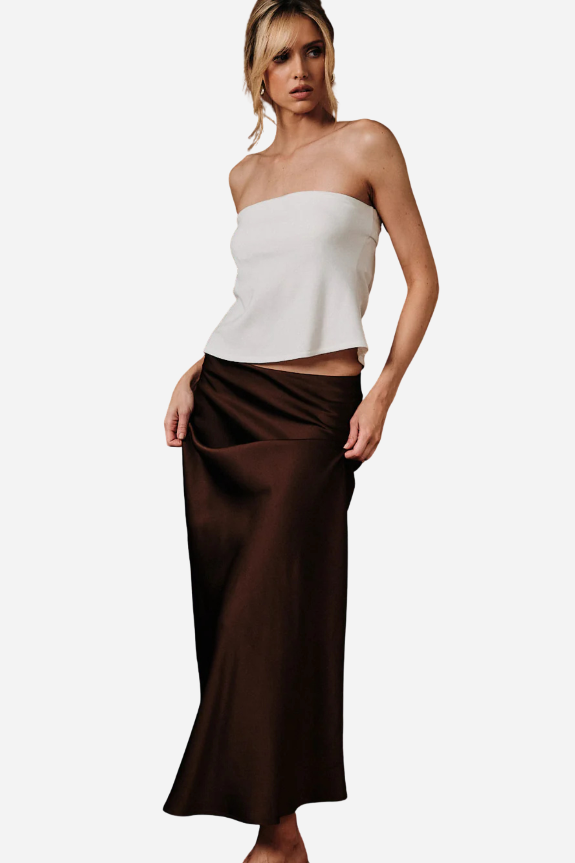 Satin Maxi Skirt - Brown