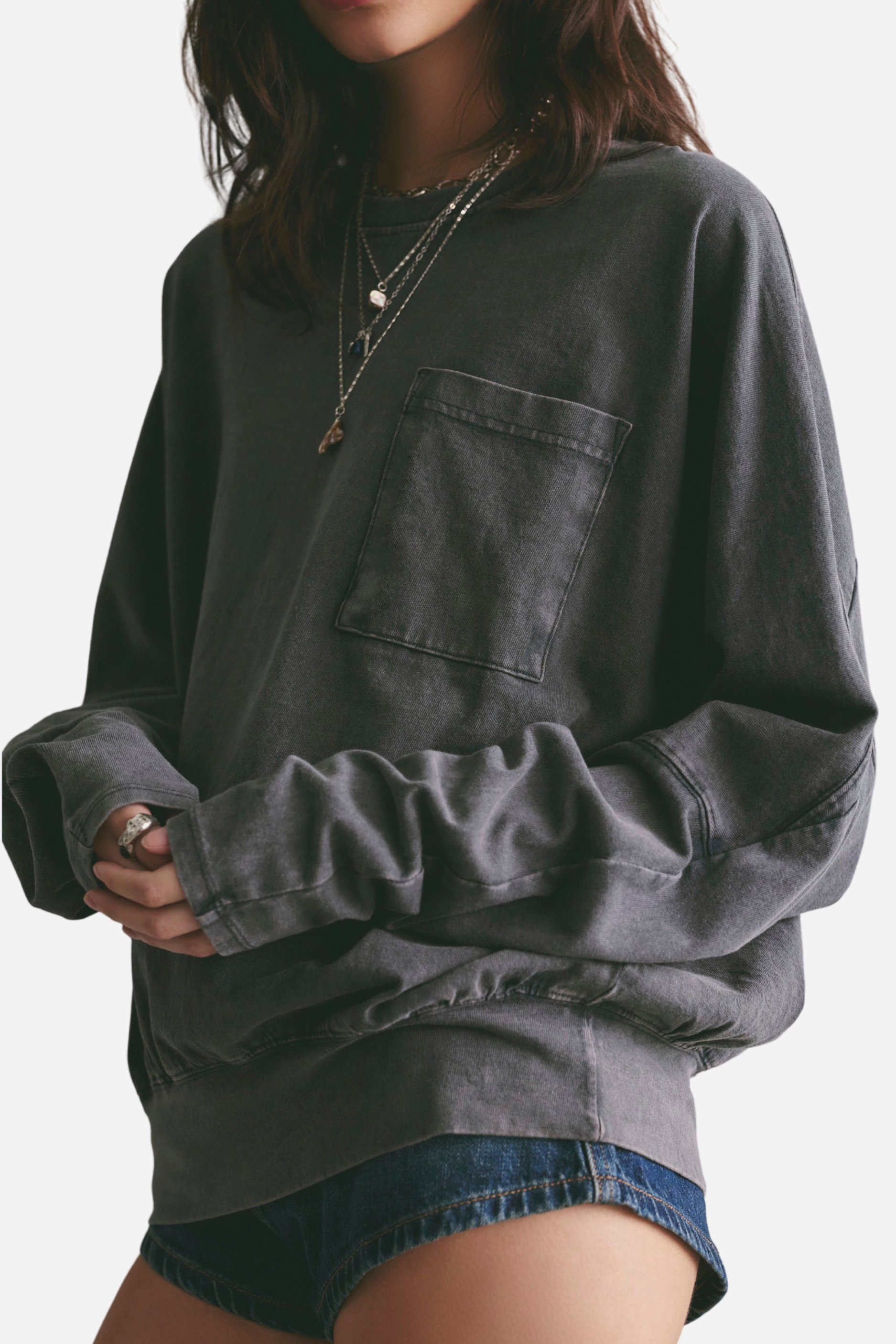 Free People Epic Longsleeve Top - Washed Black