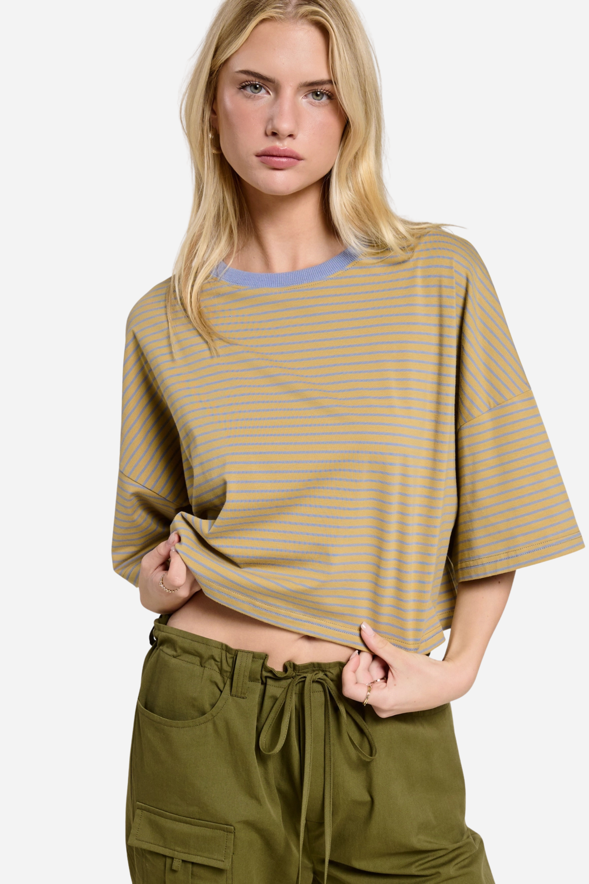 Striped Oversized Tee - Olive