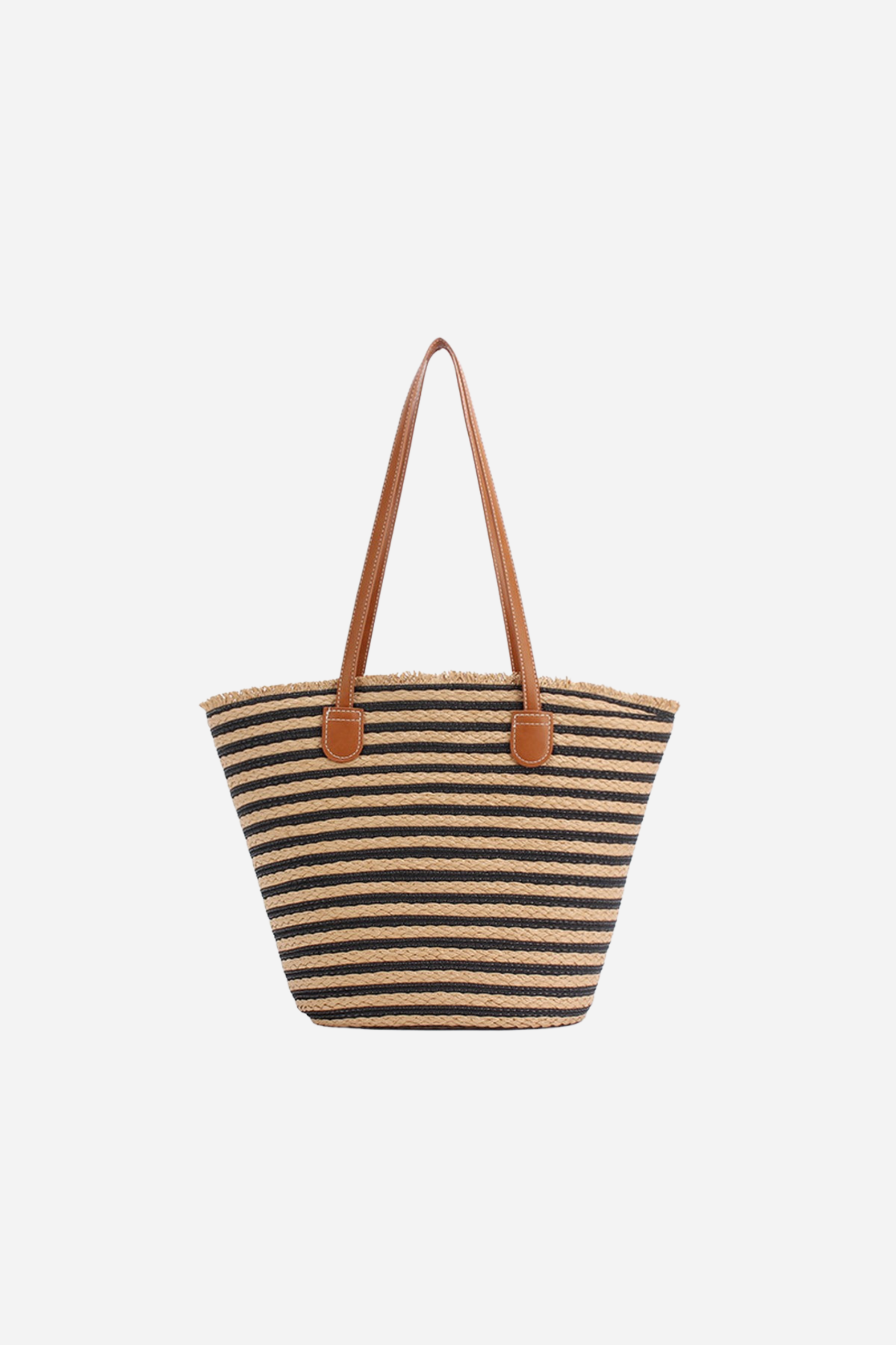 Straw Beach Bag - Brown Black Striped
