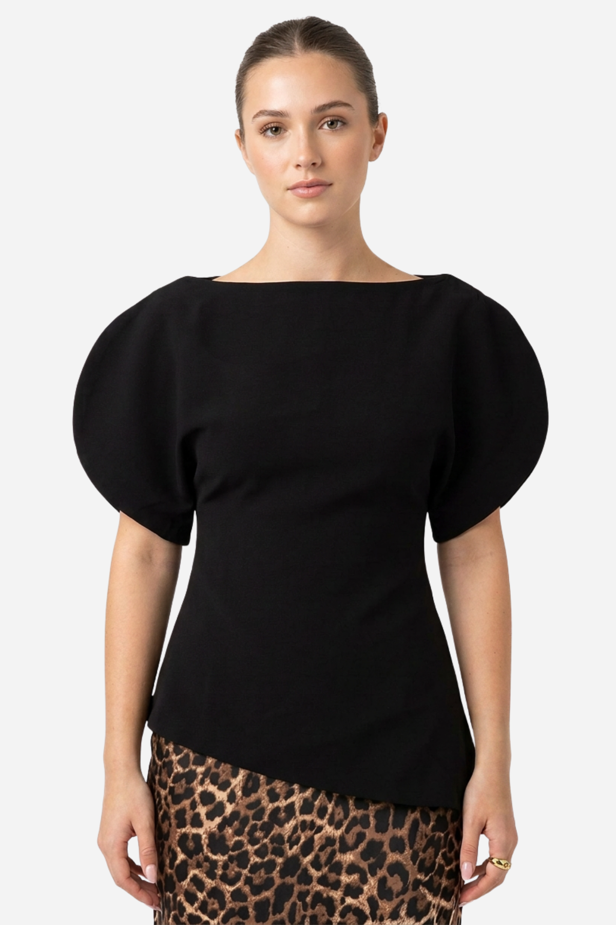 Structured Balloon Sleeve Top - Black