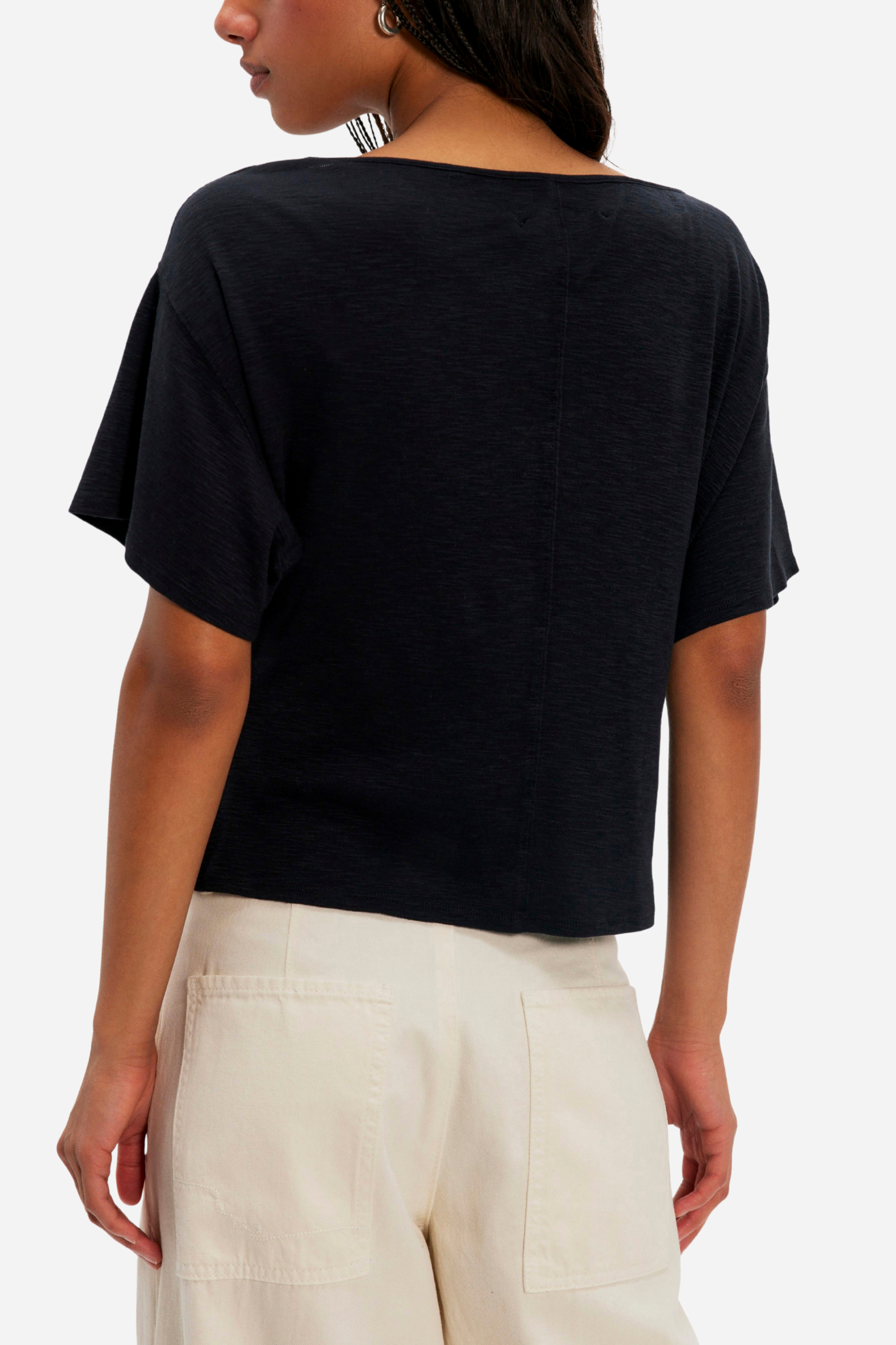 Free People Waterfall Cowl Neck Top - Black