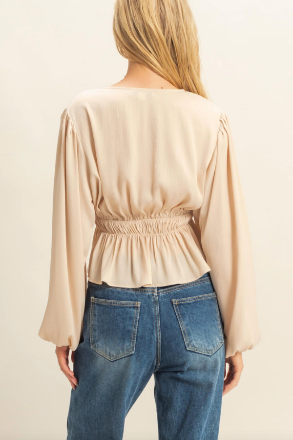 Deep V Peasant Blouse - Champagne