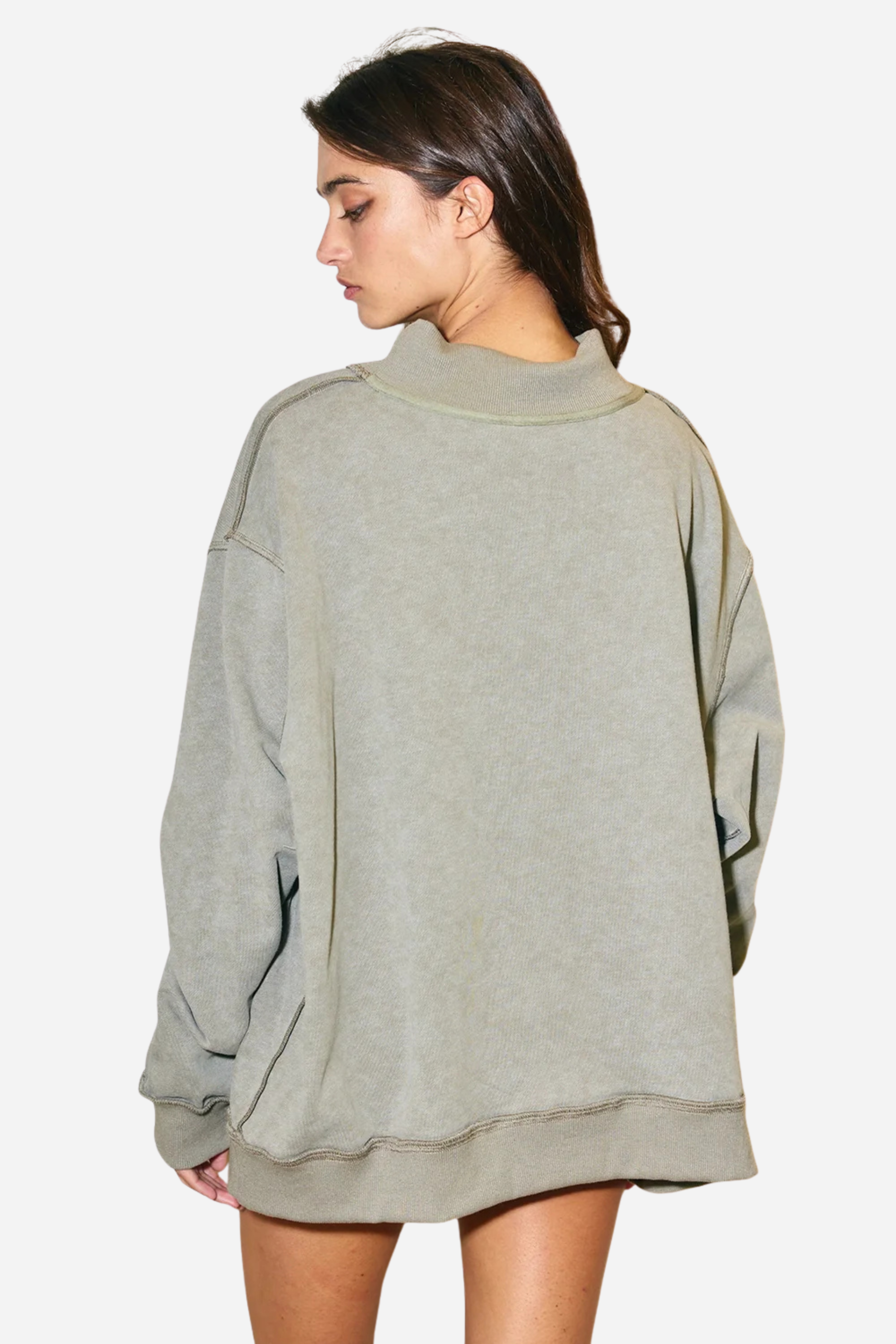 Vintage Washed Mock Neck Sweatshirt - Olive