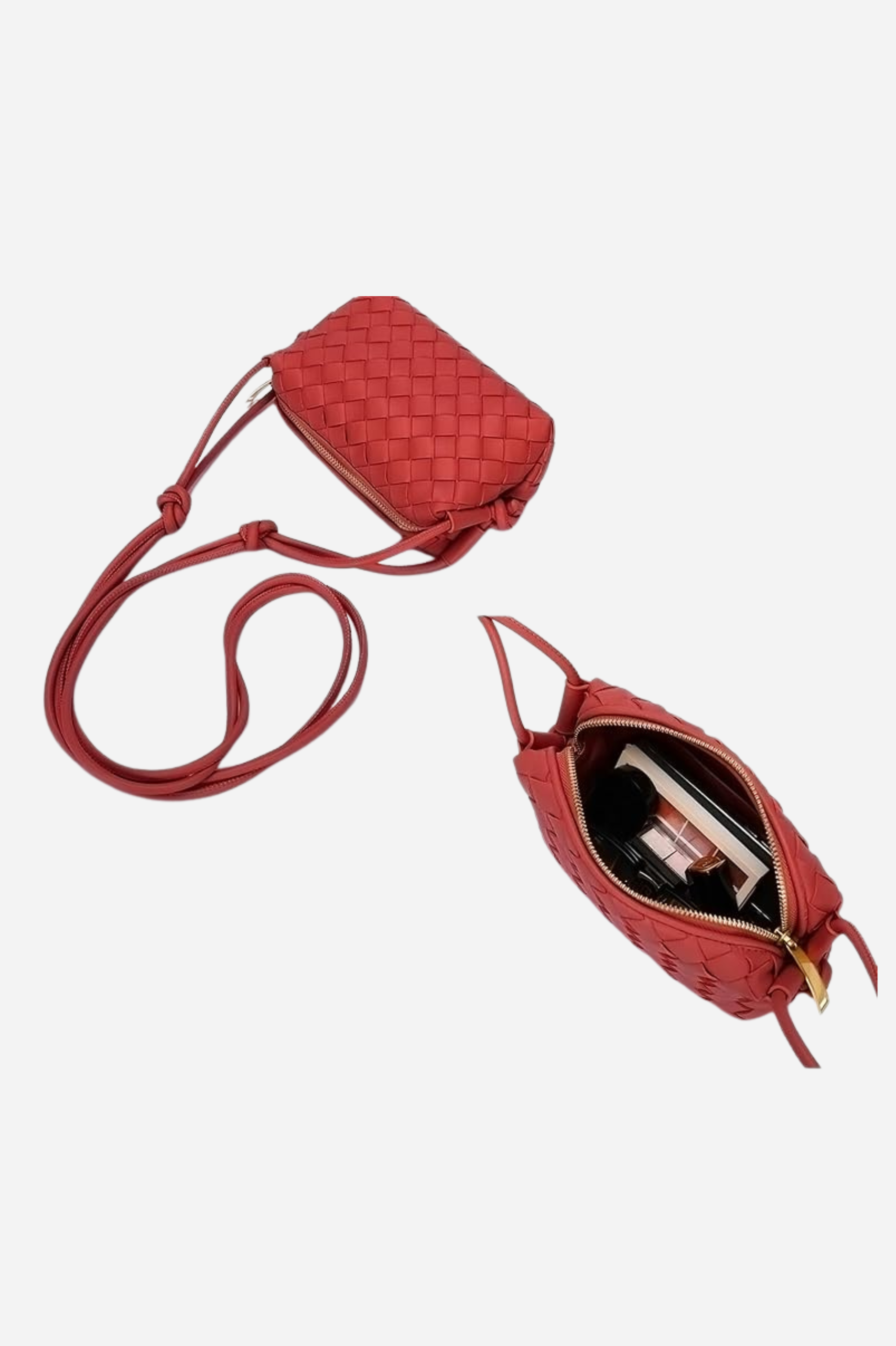 Woven Crossbody Purse - Cherry Red