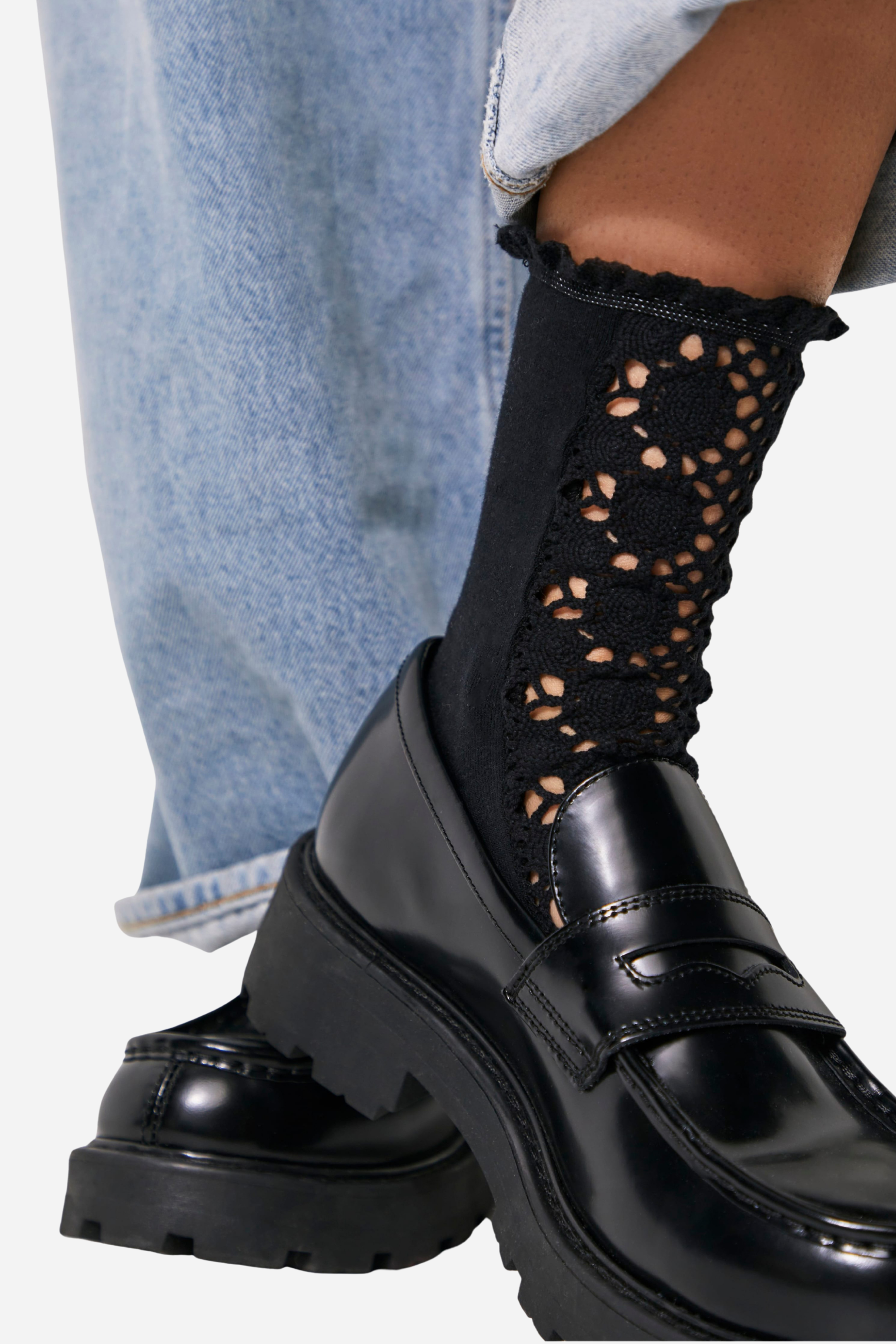 Free People Rubies Crochet Socks - Black