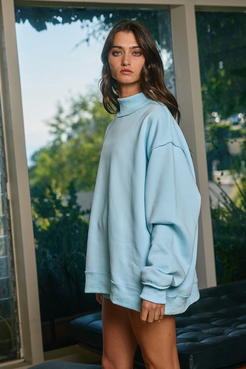 Reversible Mock Neck Sweatshirt - Light Blue