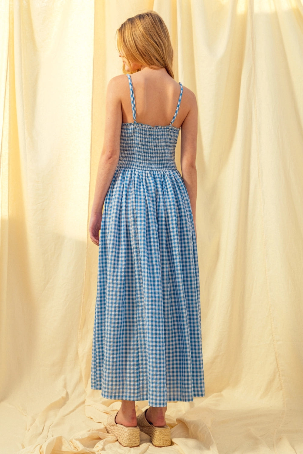 Betsy Gingham Print Maxi Dress - Blue