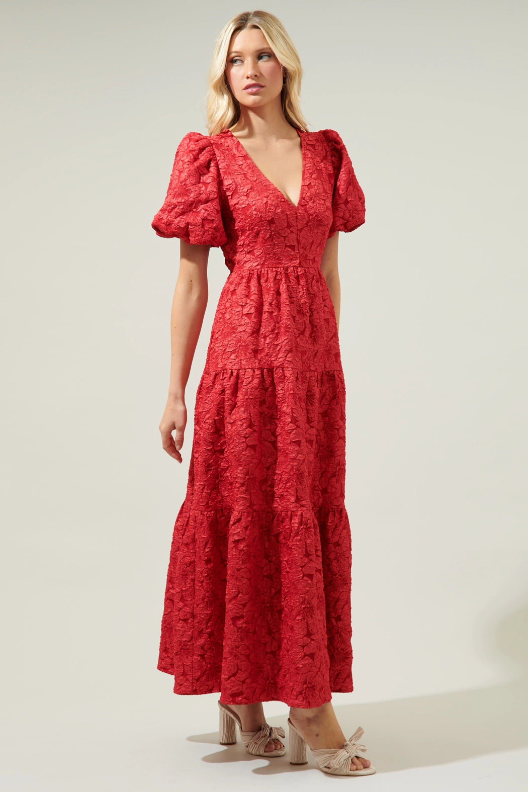 Arielle Jacquard Maxi Dress - Burgundy