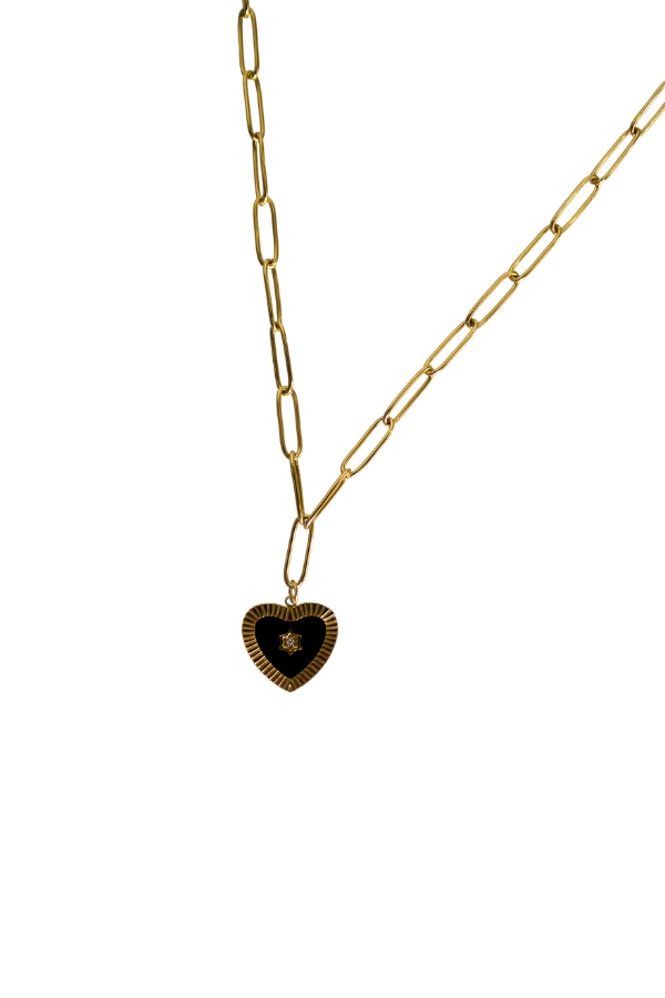 18K Black Heart Necklace