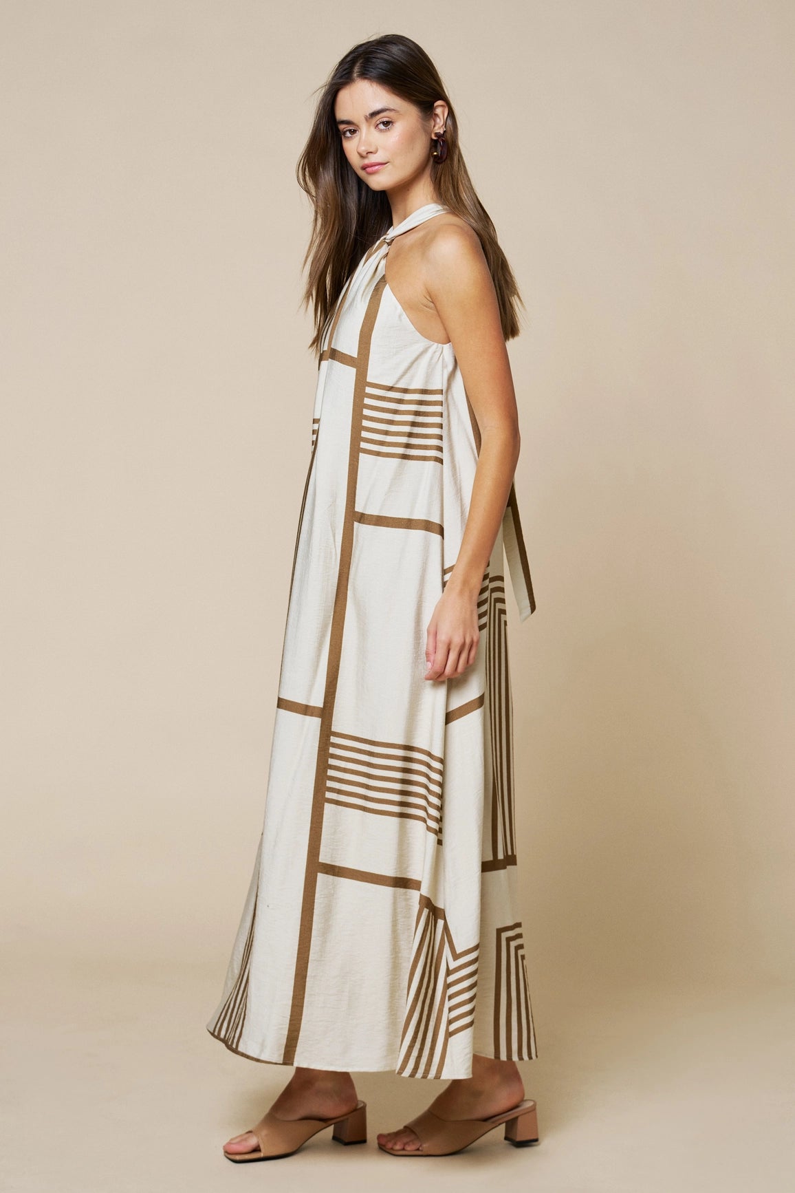 Geometric Halter Neck Maxi Dress