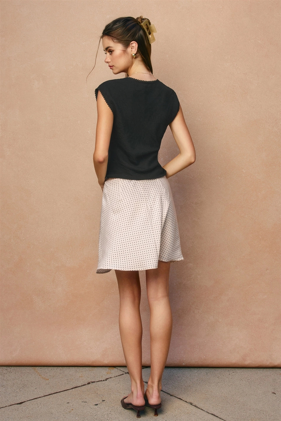 Satin Polka Dot Mini Skirt - Ivory