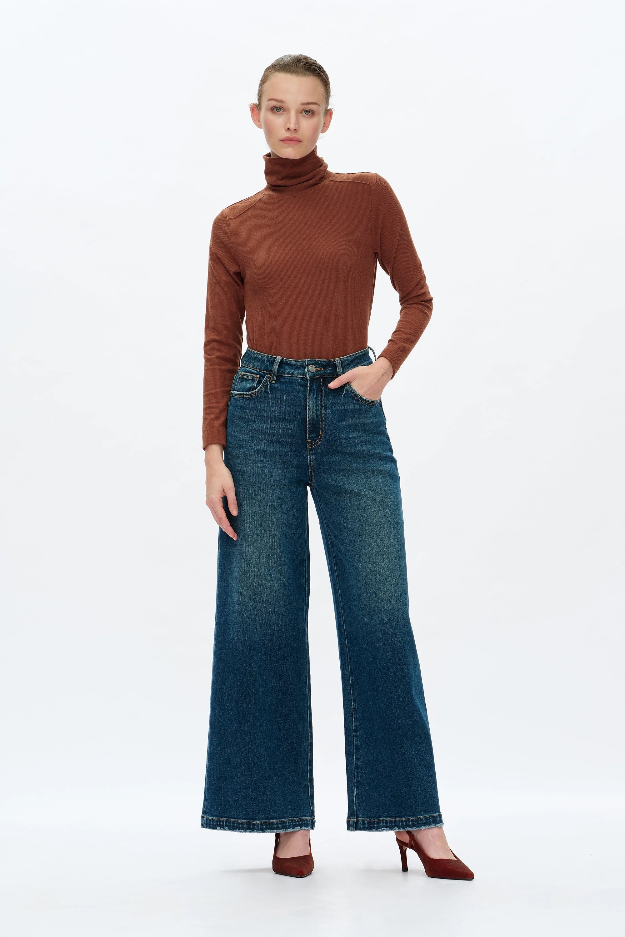 Mid Rise Wide Leg Jeans - Vintage Dark Blue