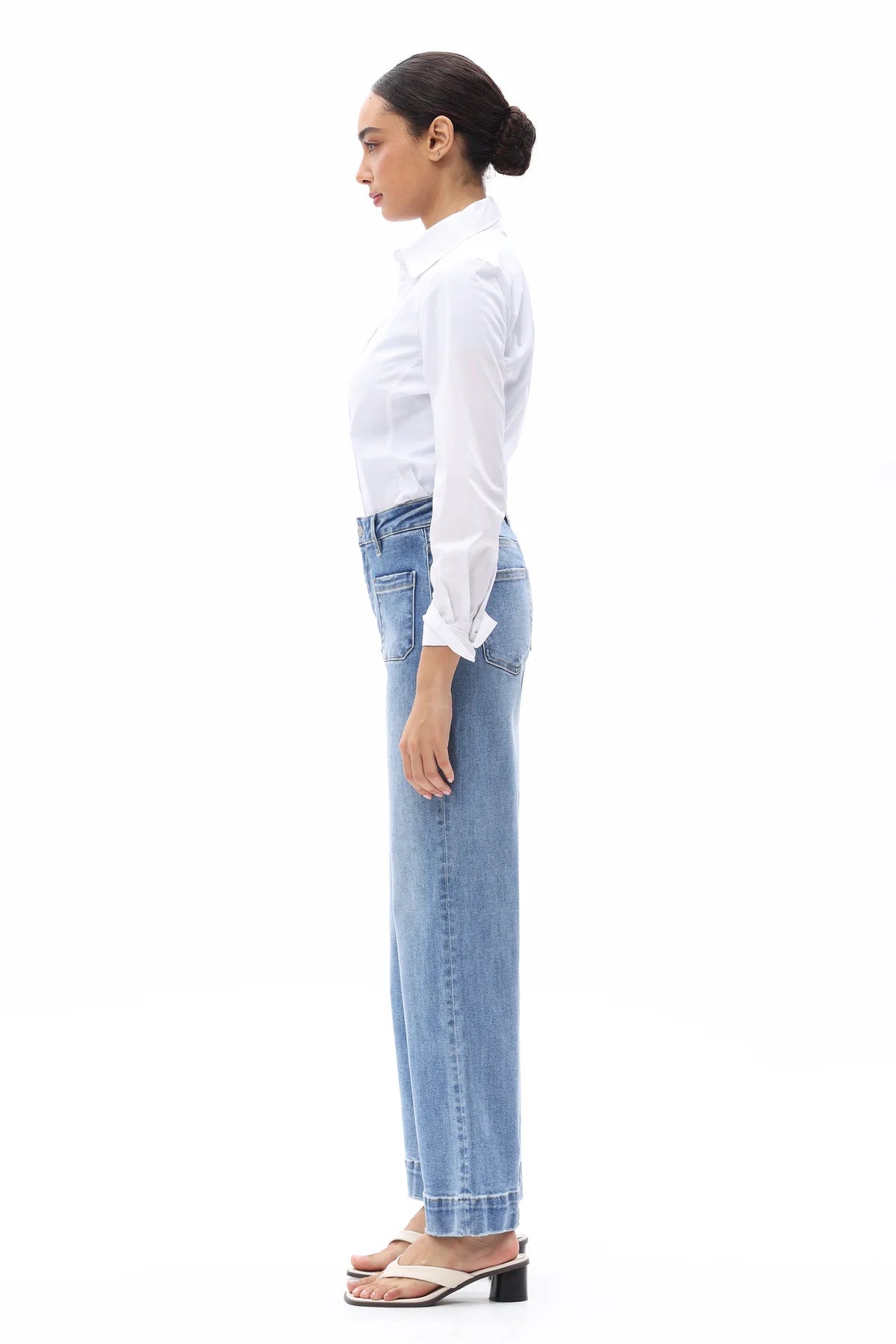 High Rise Wide Leg Jeans - Medium Blue