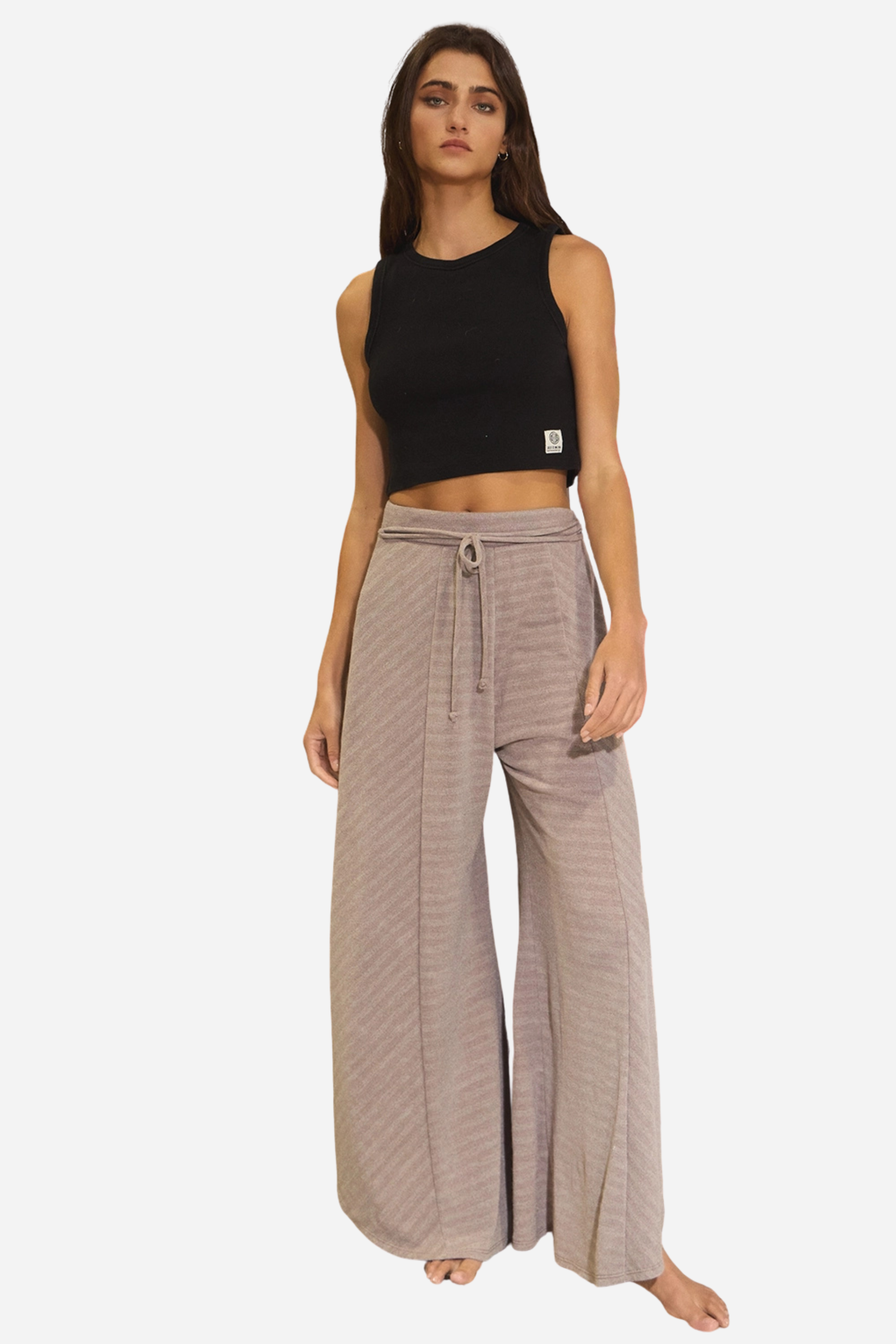 Spaghetti Tie Wide Leg Pants - Taupe
