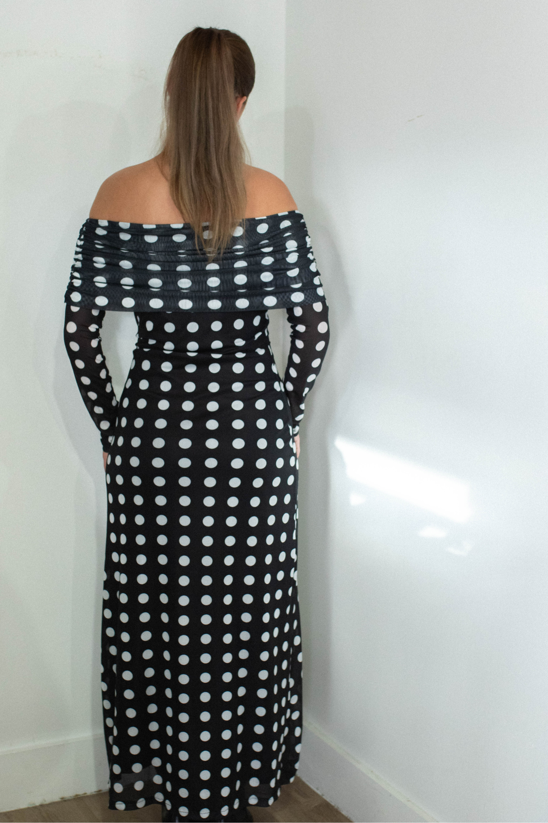 Mesh Polka Dot Maxi Dress - Black