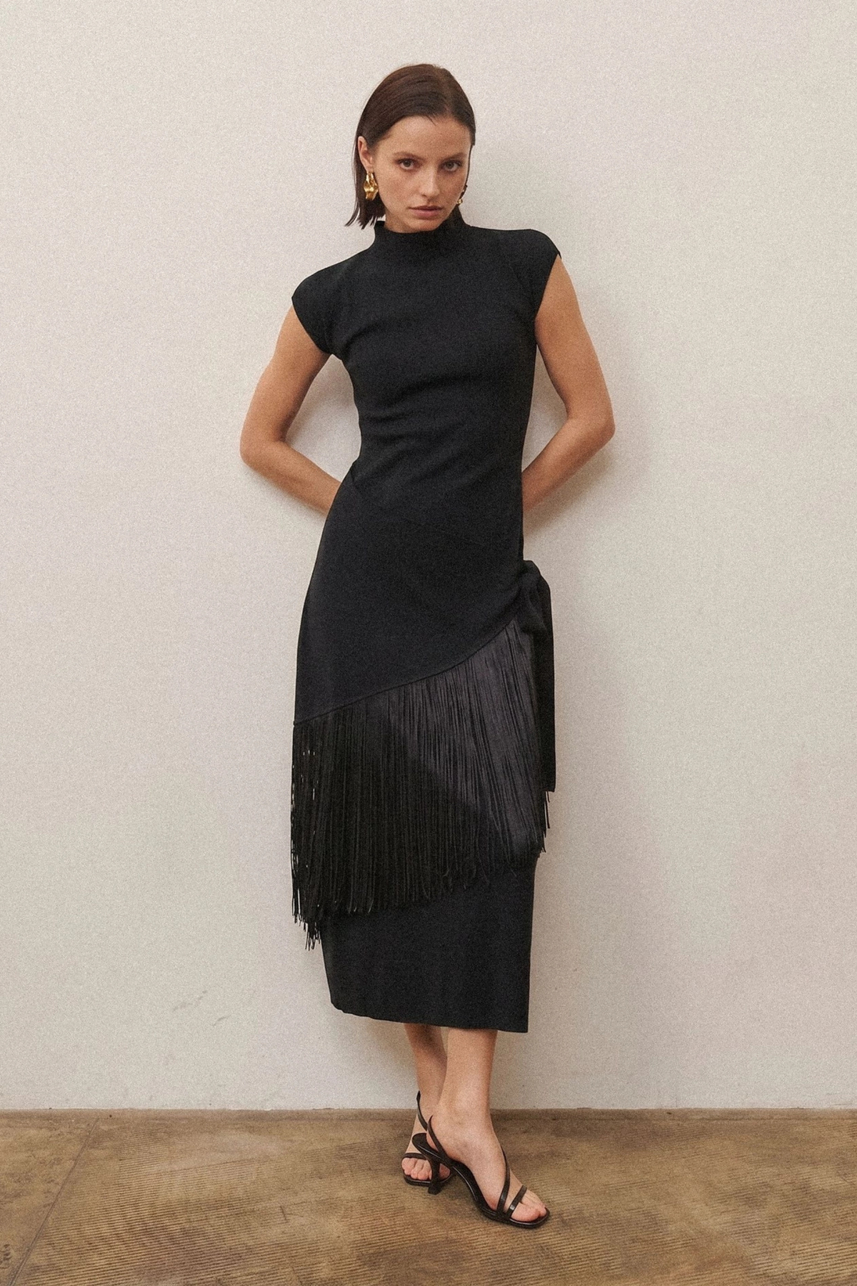 Fringe Wrap Midi Dress