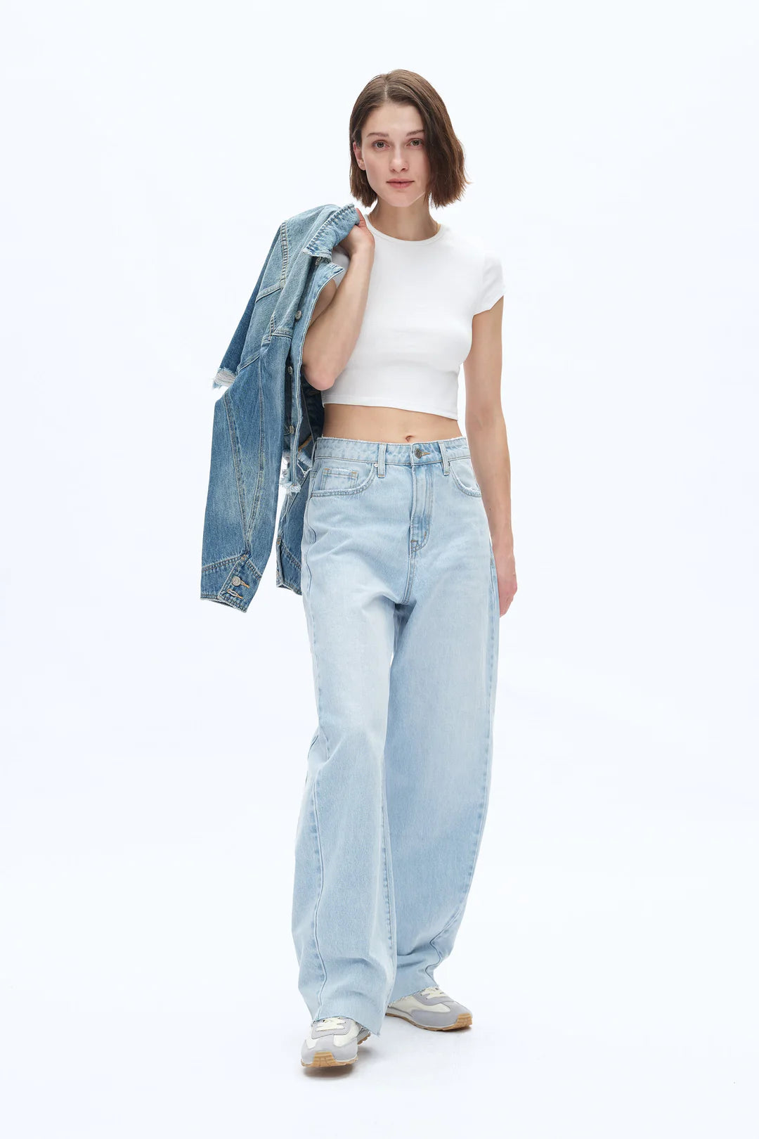 High Rise Barrel Leg Denim Jeans - Light Blue