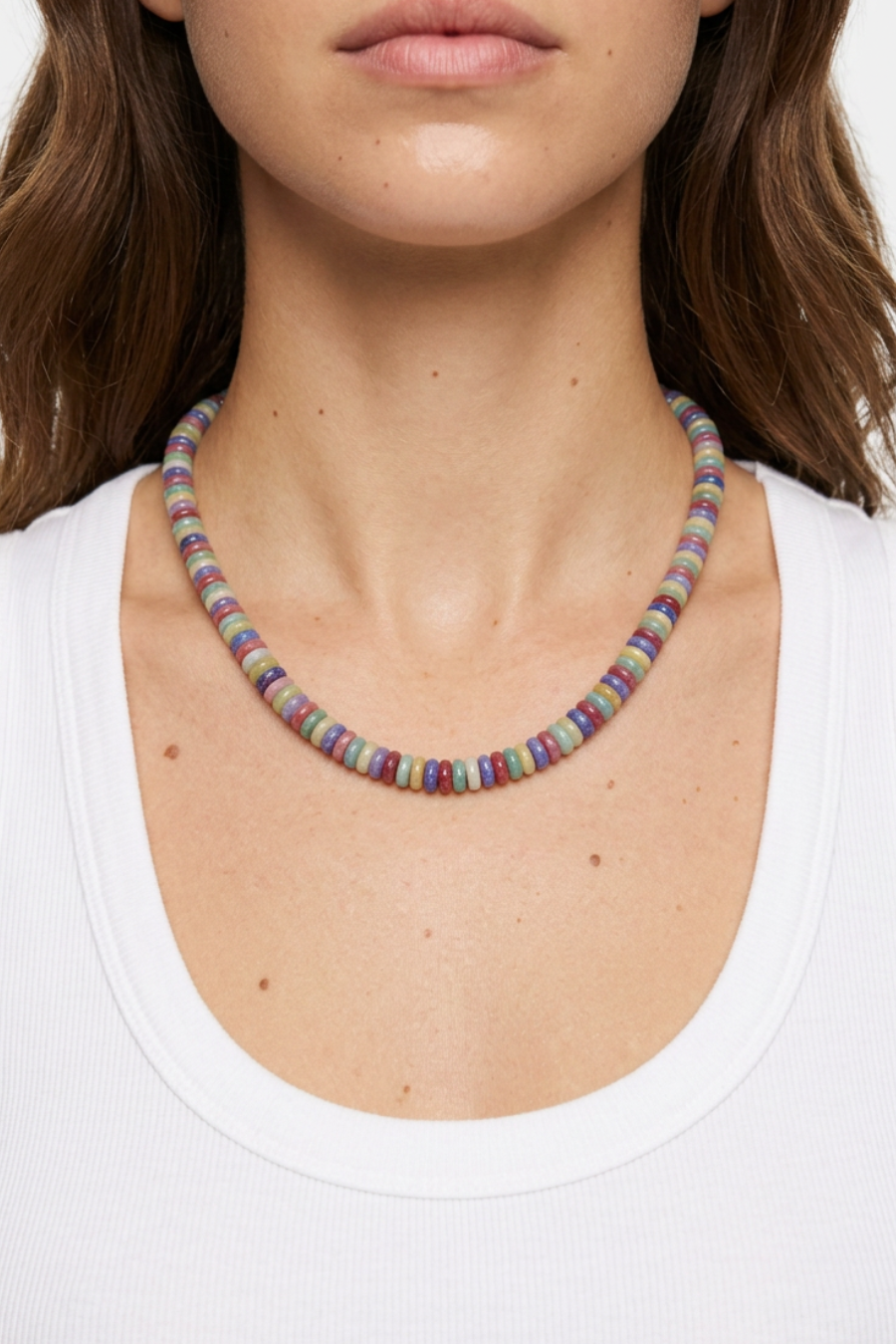 Flat Disc Beaded Necklace - Gold Light Multi