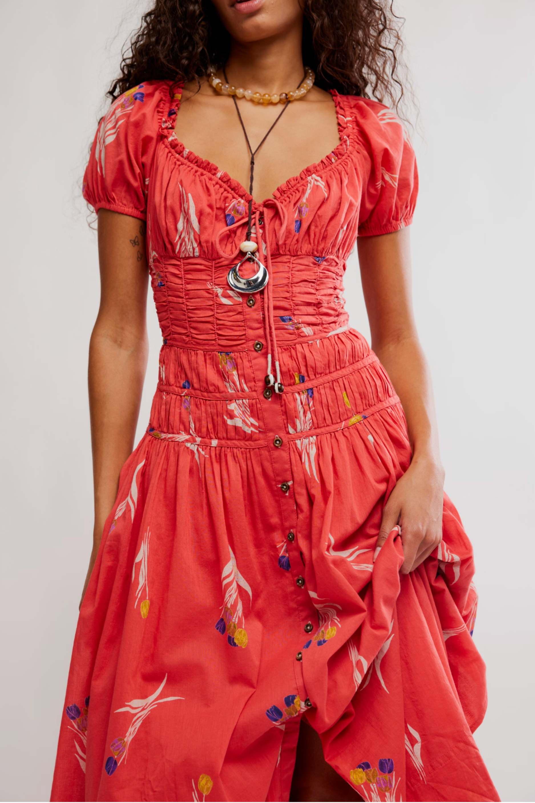 Free People Complete Me Midi Dress - Coral Combo