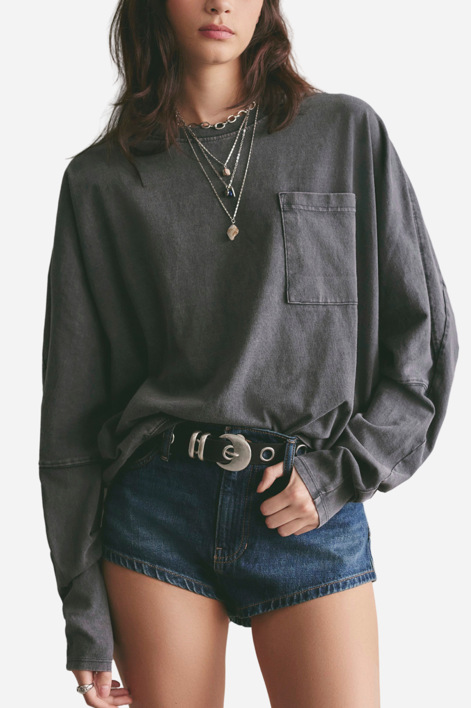 Free People Epic Longsleeve Top - Washed Black