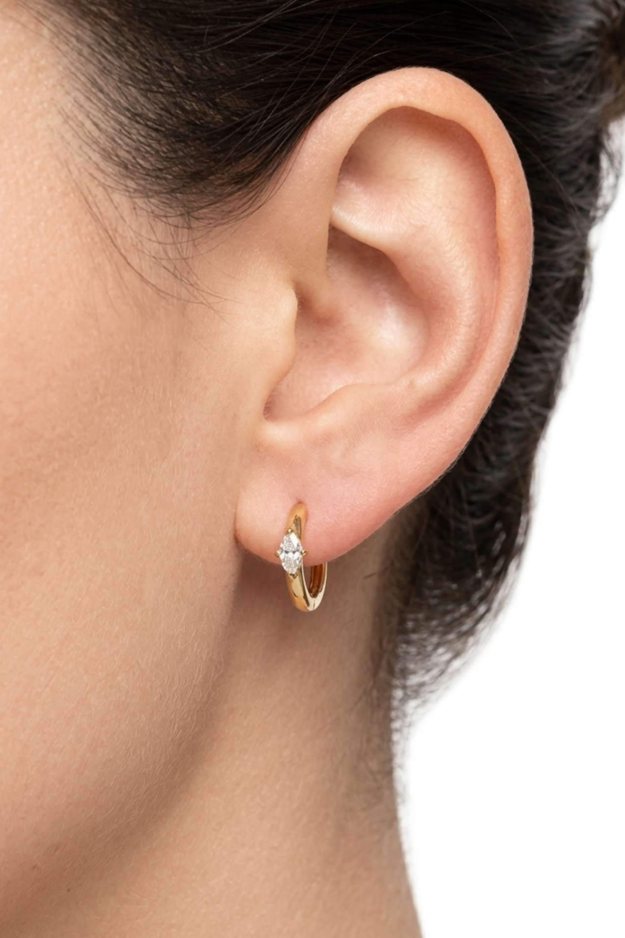 18K Diamond Drop Hoop Earrings