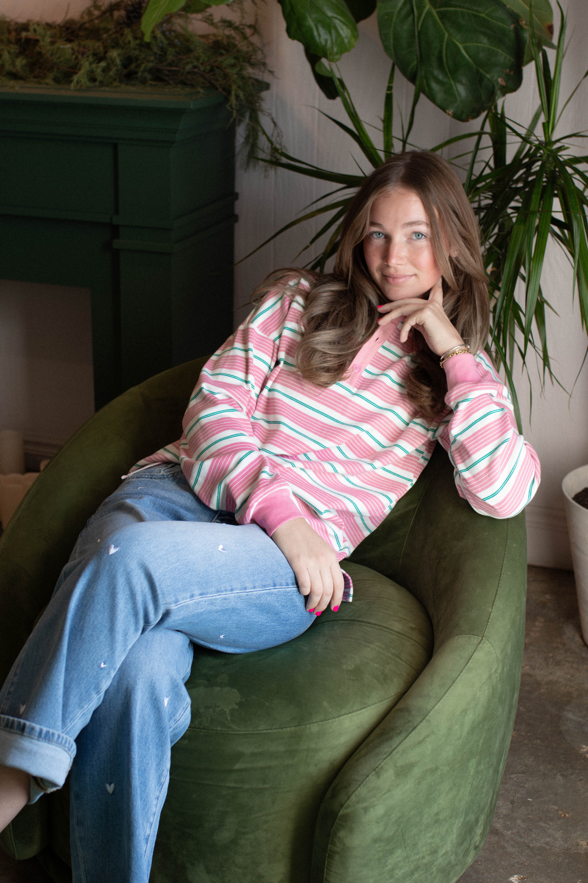 Stripe Oversized Polo Shirt - Pink